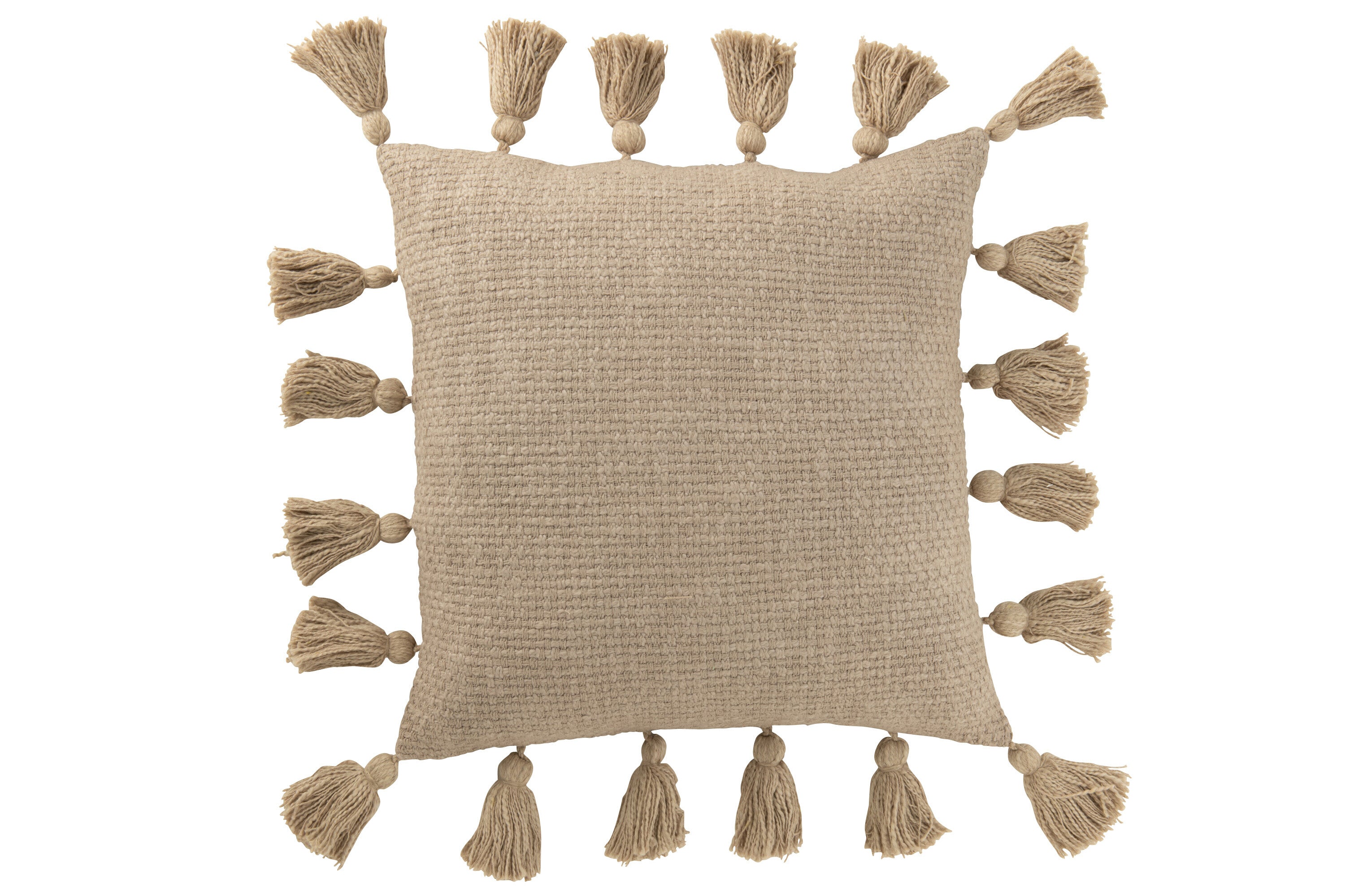 J-Line kussen Gewoven Kwasten - katoen - taupe