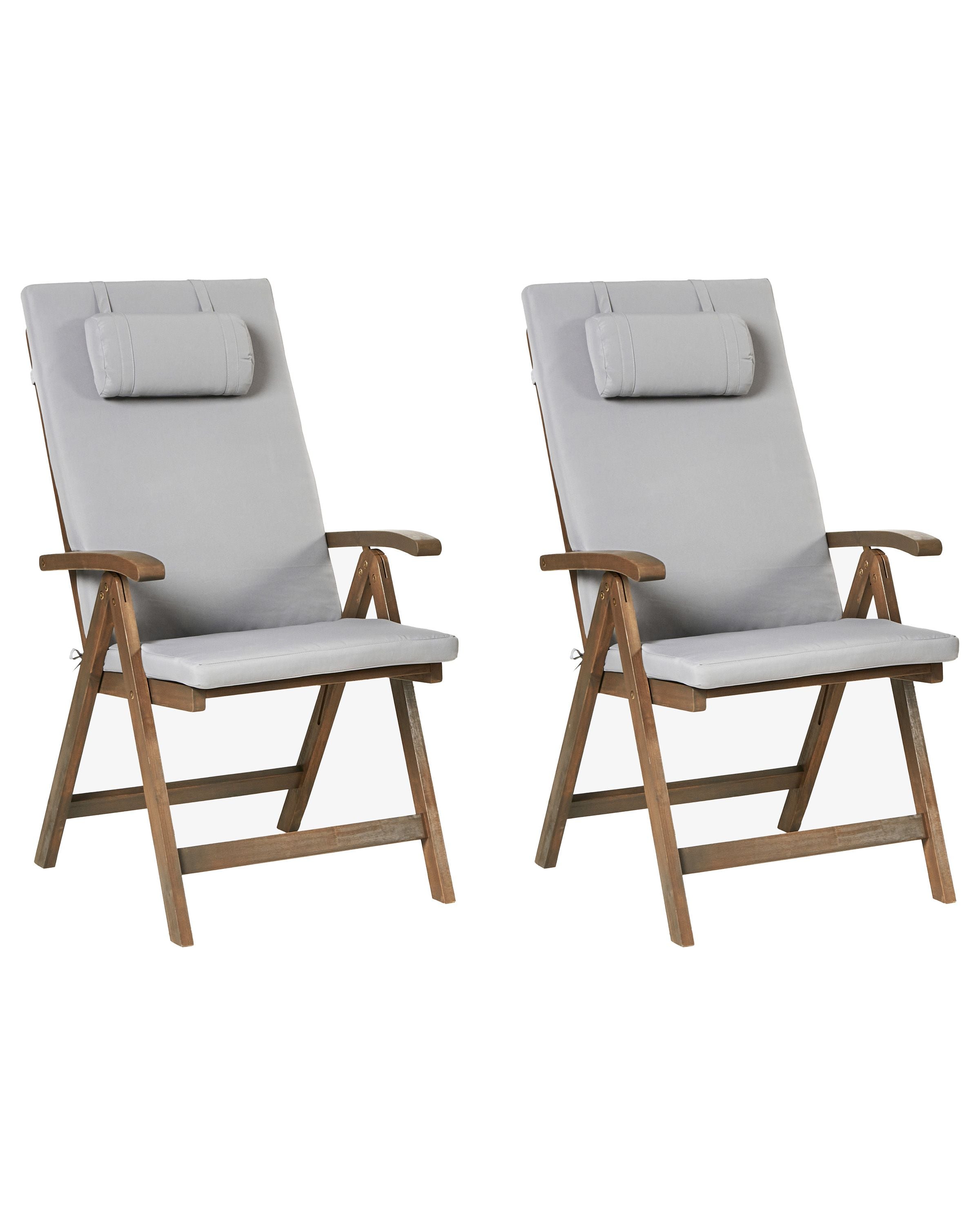 Set of 2 Garden Chairs with Cushions AMANTEA PREMIUM Acacia Wood Light Grey