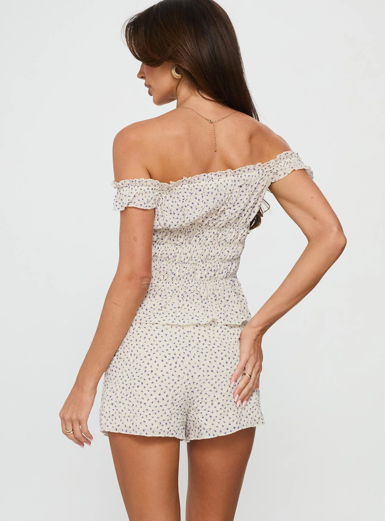 Princess Polly Eliya Shirred Set Cream Floral