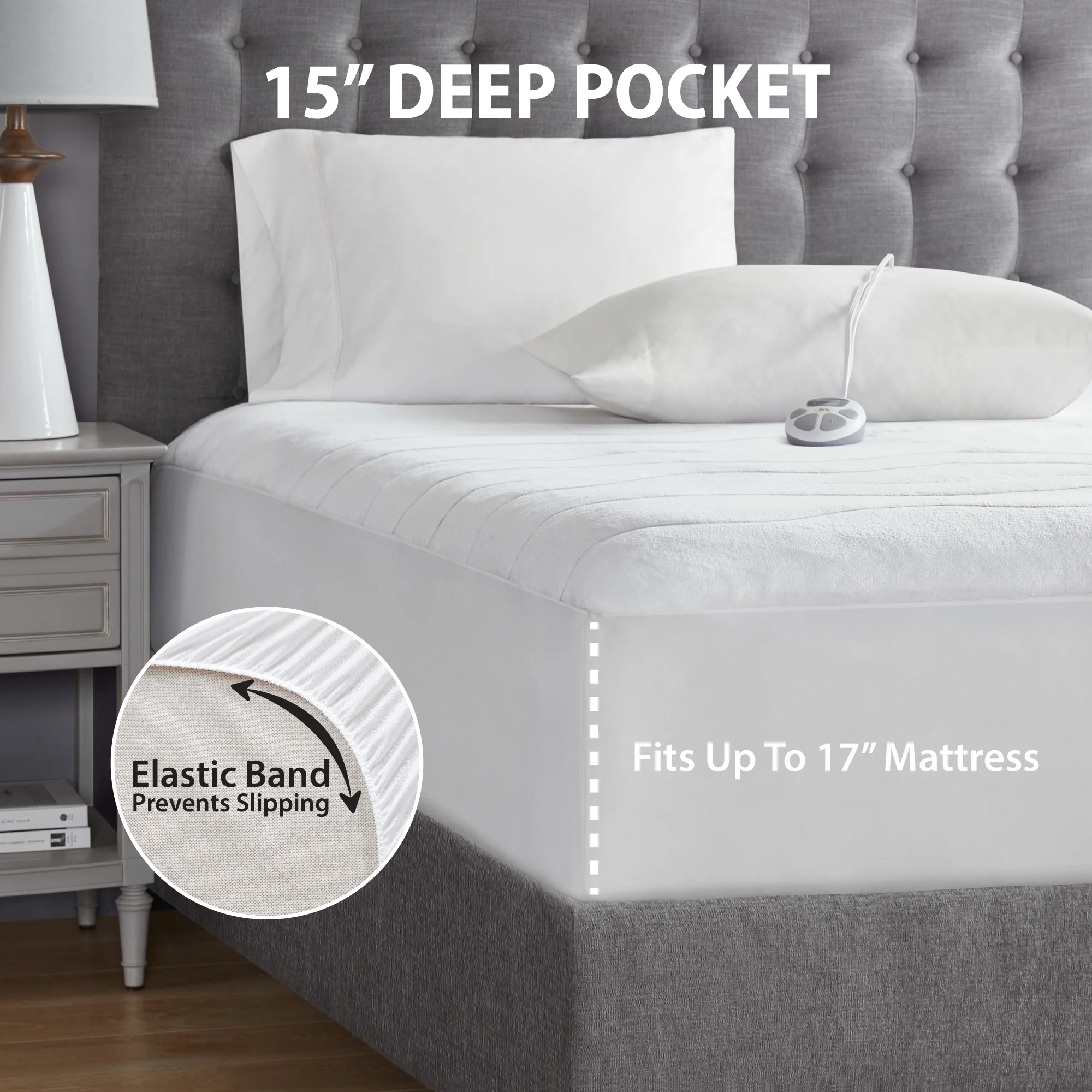 Serta Plush Queen Top Heated Plush Electric Mattress Pad, Auto Shut Off Ultra-Soft Waterproof Heating Mattress Protector with Dual Controller and 10 Heat Settings White