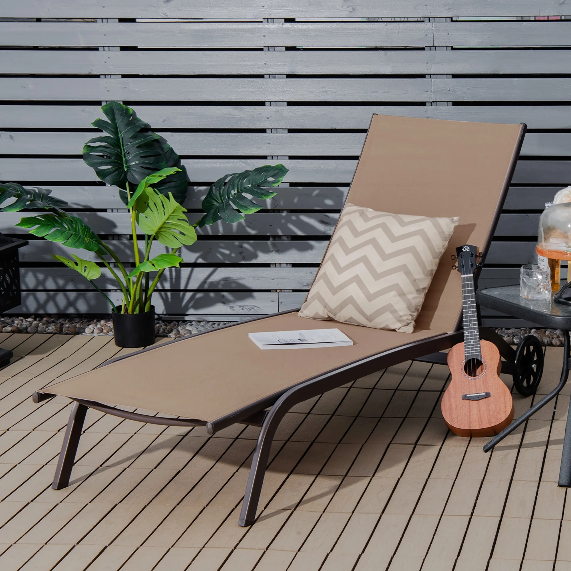 Costway 2PCS Outdoor Adjustable Chaise Lounge Patio 6-Position Recliner Wheels Black - Image 11