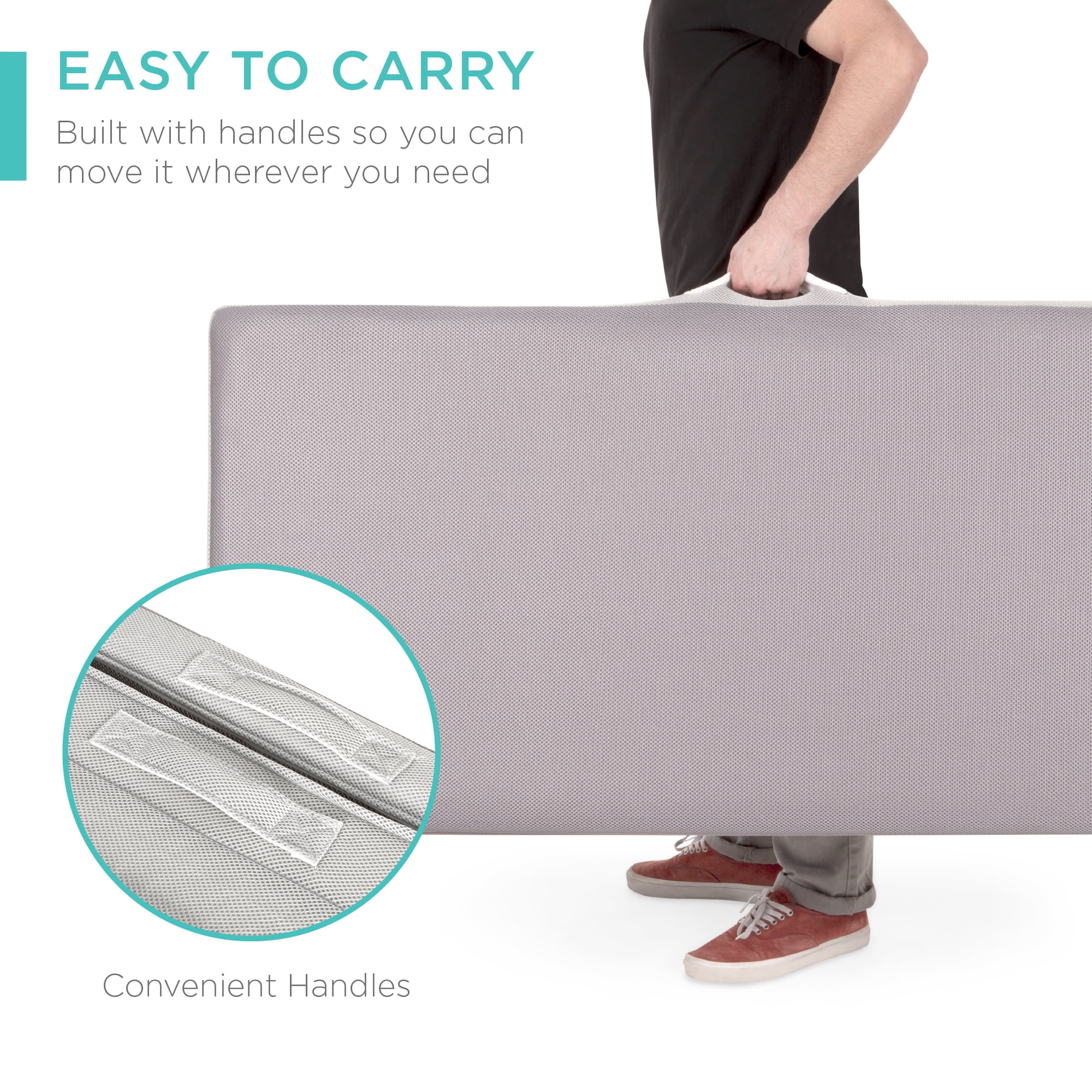 Best Choice Products 4in Thick Folding Portable Twin Tri-Fold Mattress w/ Carry Case, Washable Cover - Gray - Image 9