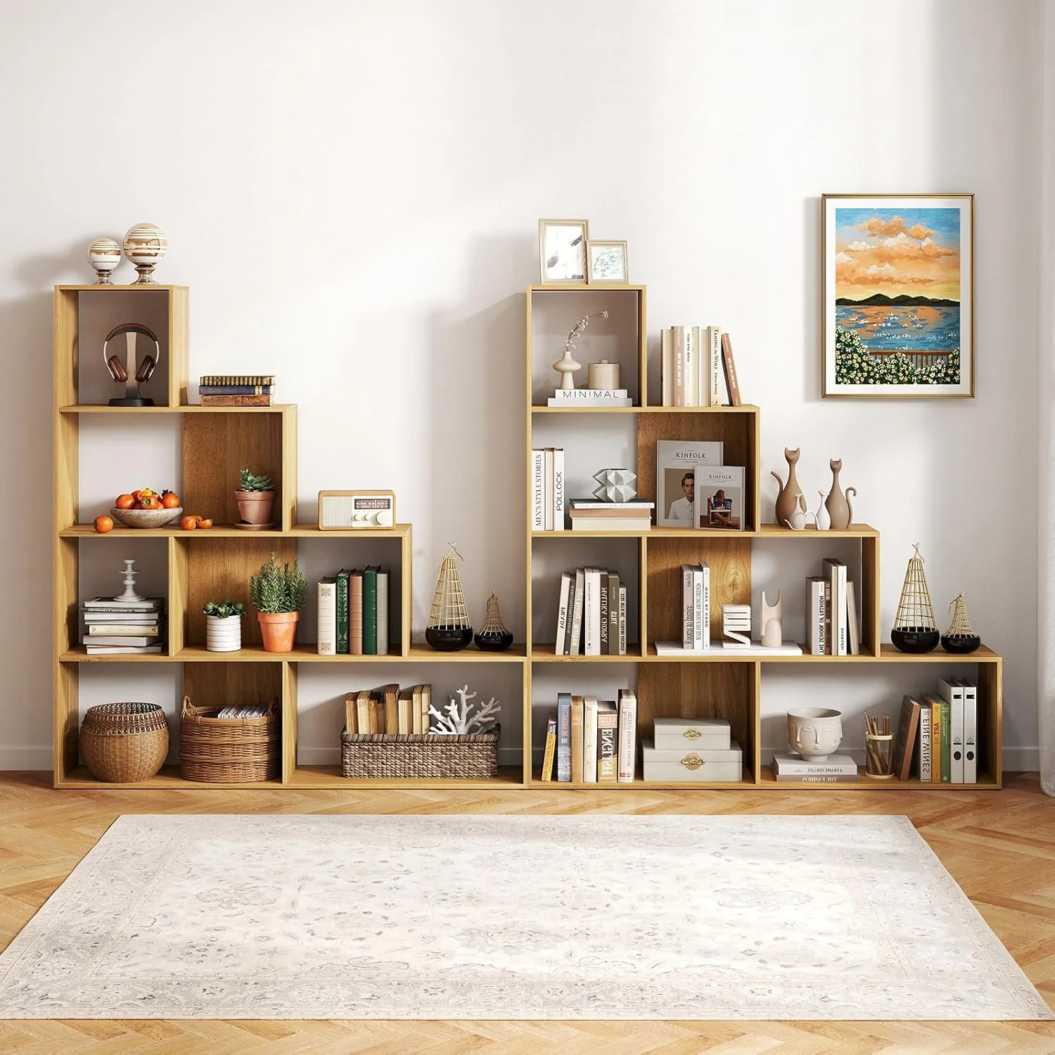 JTYUB 4-Tier Stepped Bookshelf, Freestanding 6 Cubes Ladder Bookcase with Anti-Tipping Kits, 64" Tall Modern Wooden Storage Display Rack for Home Office Living Room Study ,1 PCS,Natural - Image 7