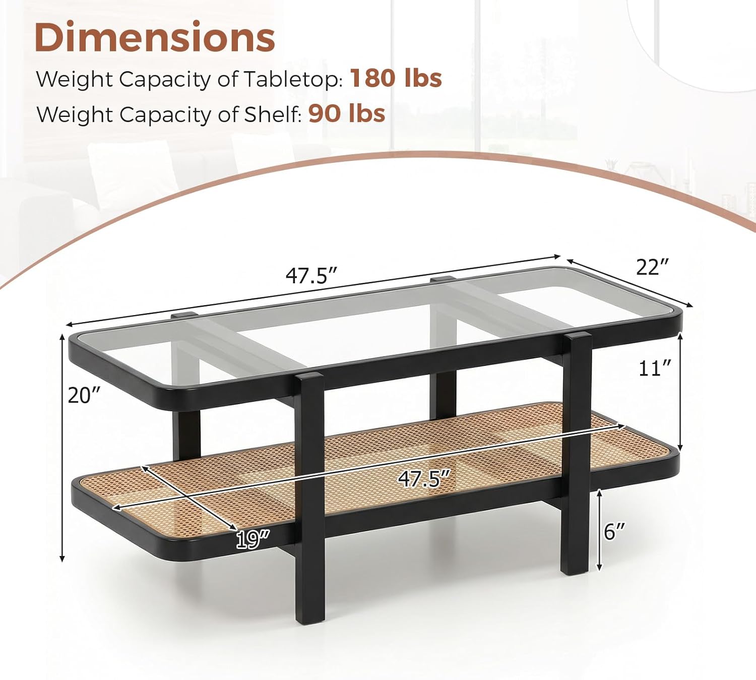 Giantex Rattan Coffee Table, 47.5