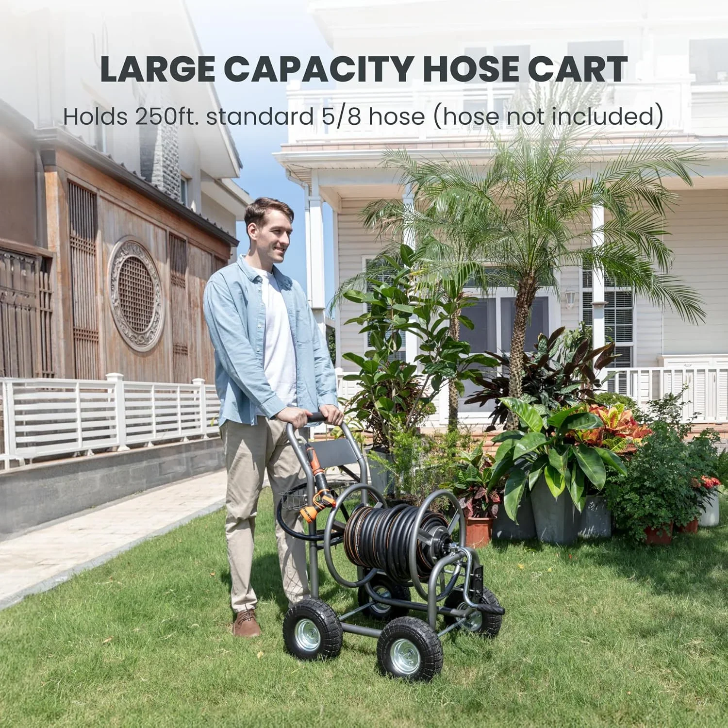 Giraffe Tools Heavy Duty Garden Hose Reel Cart With Wheels, 5/8in-250ft Hose Capacity - Image 7 Giraffe Tools Heavy Duty Garden Hose Reel Cart With Wheels, 5/8in-250ft Hose Capacity - Image 7