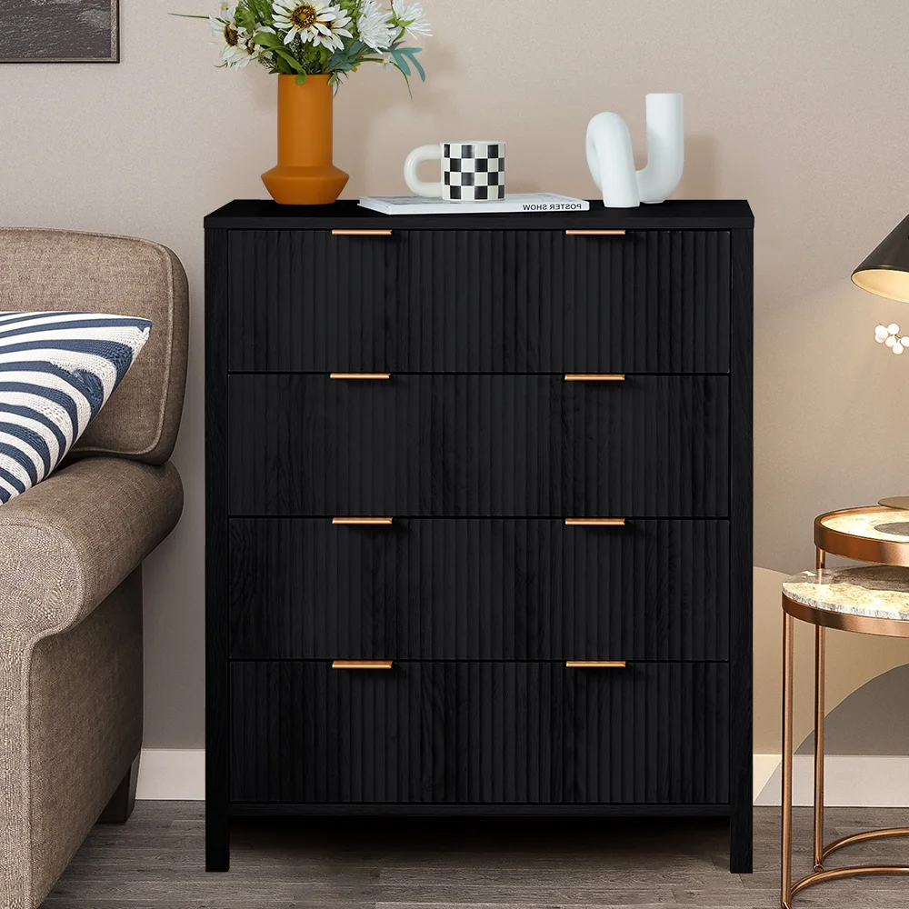 YOCWO Fluted Nightstand for Bedroom Set of 2 , Wood Bedside Table Set of 2 with Drawers, Black - Image 110