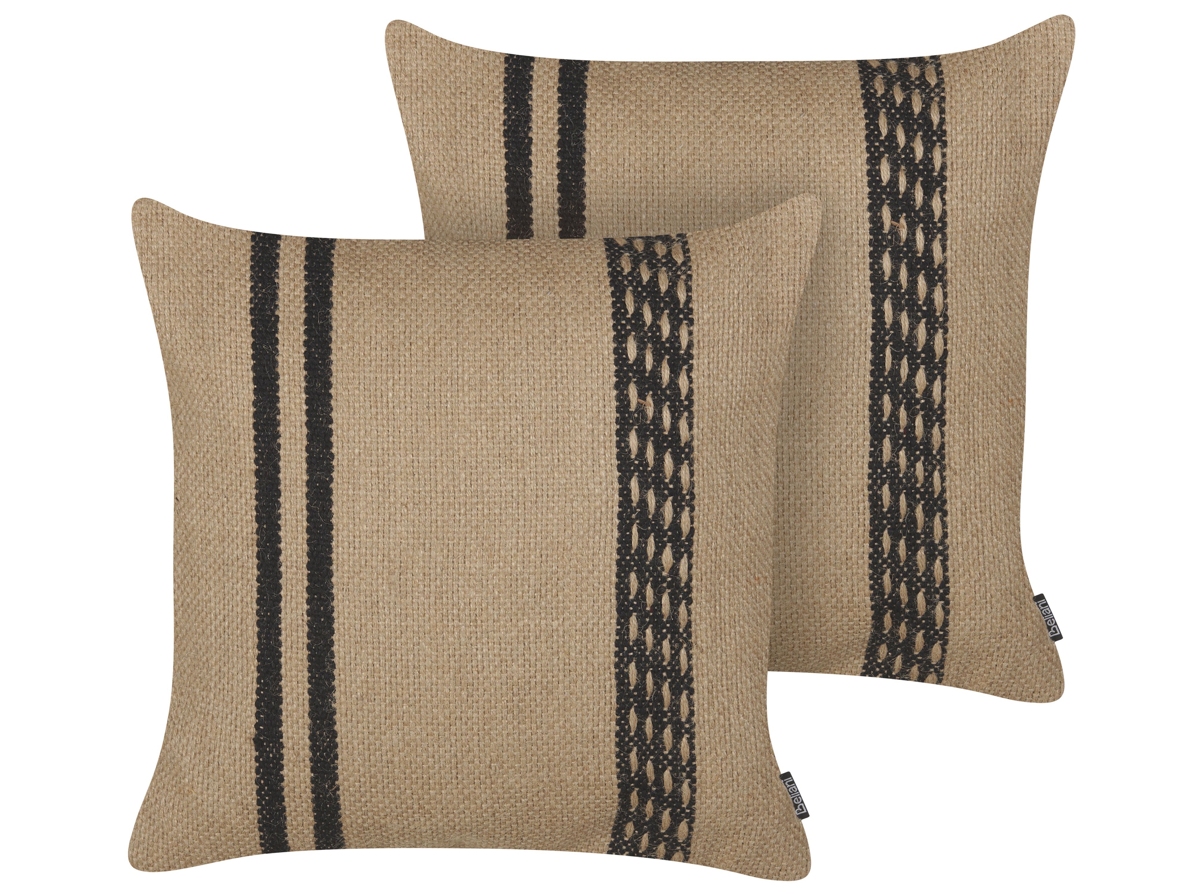 Set of 2 Decorative Cushions DESALIX Jute 45 x 45 cm Beige Striped