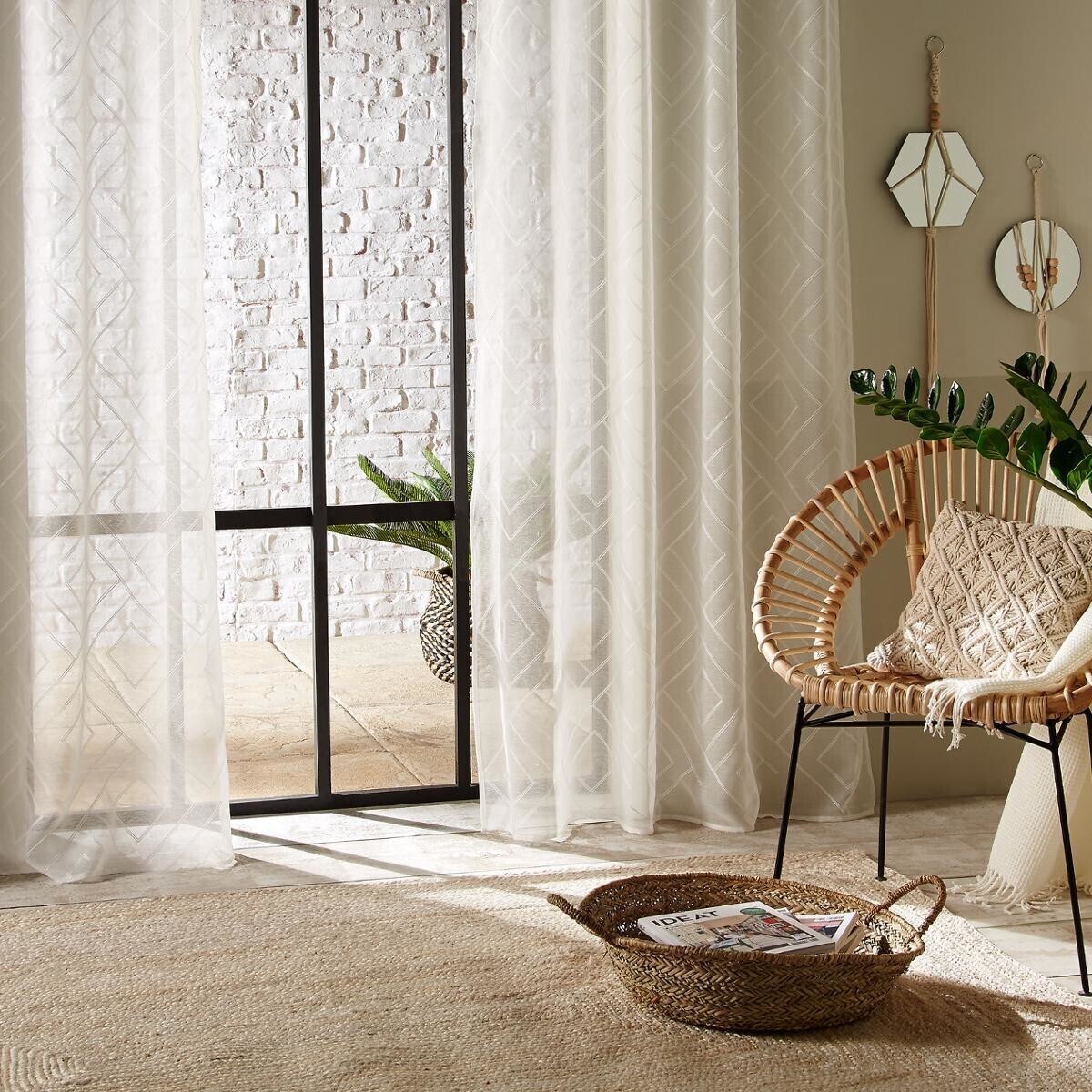 Sheer curtain embroidered "Etnik" White, 140x240 cm
