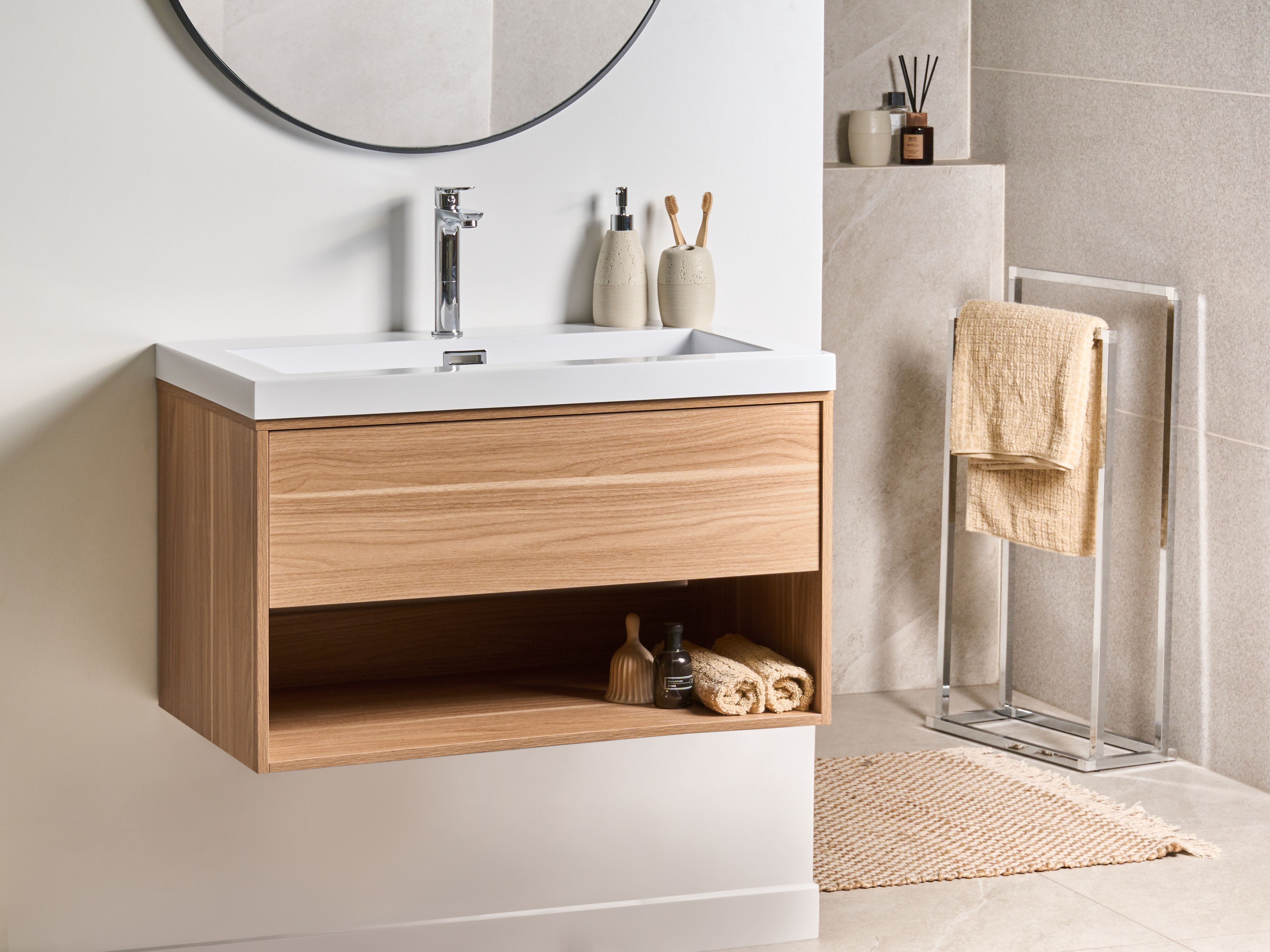 Wall Mounted Vanity Unit with Basin BERBICE Light Brown