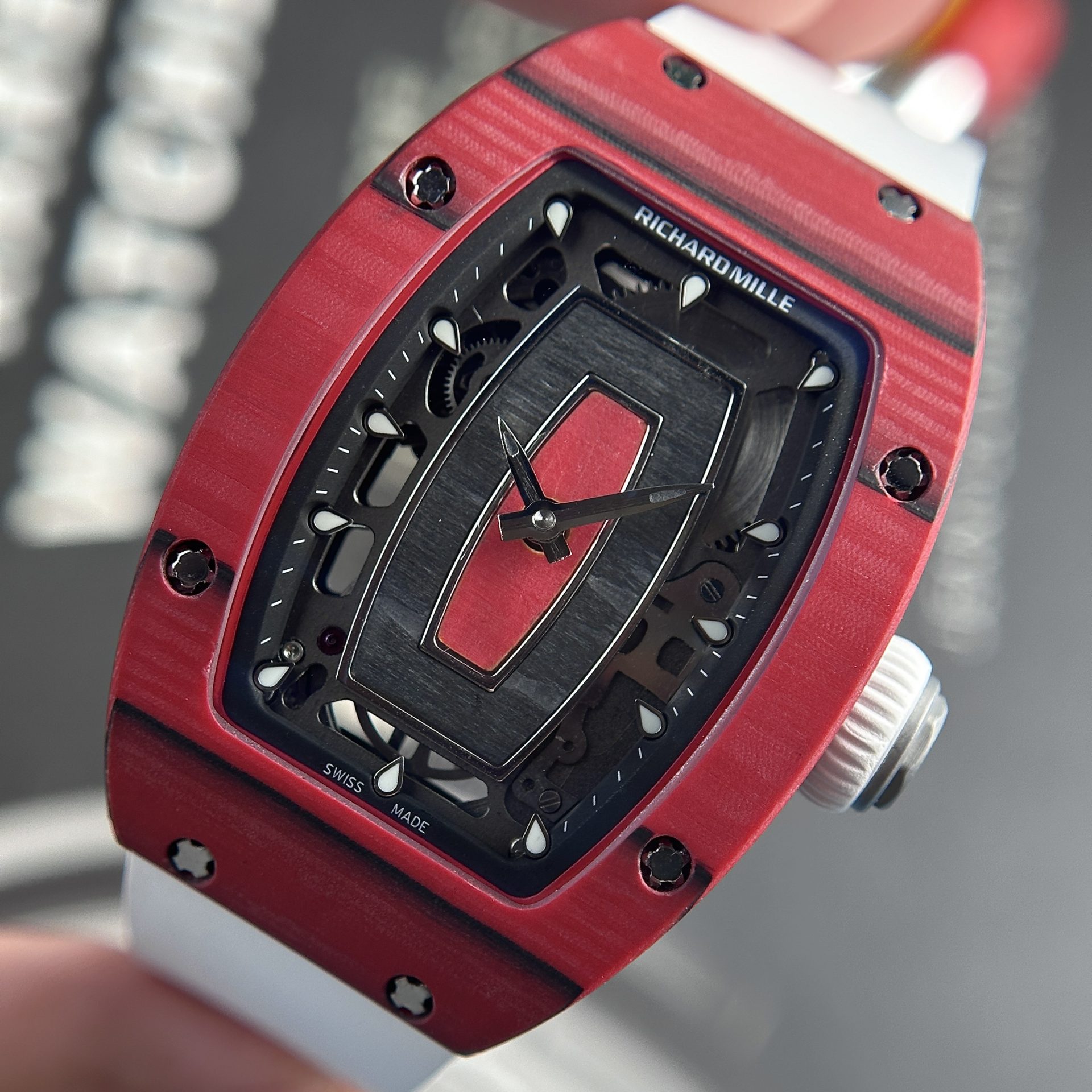 Richard Mille Best Replica Watch RM07-01 Red Carbon Rubber Strap 32x46mm - Top club