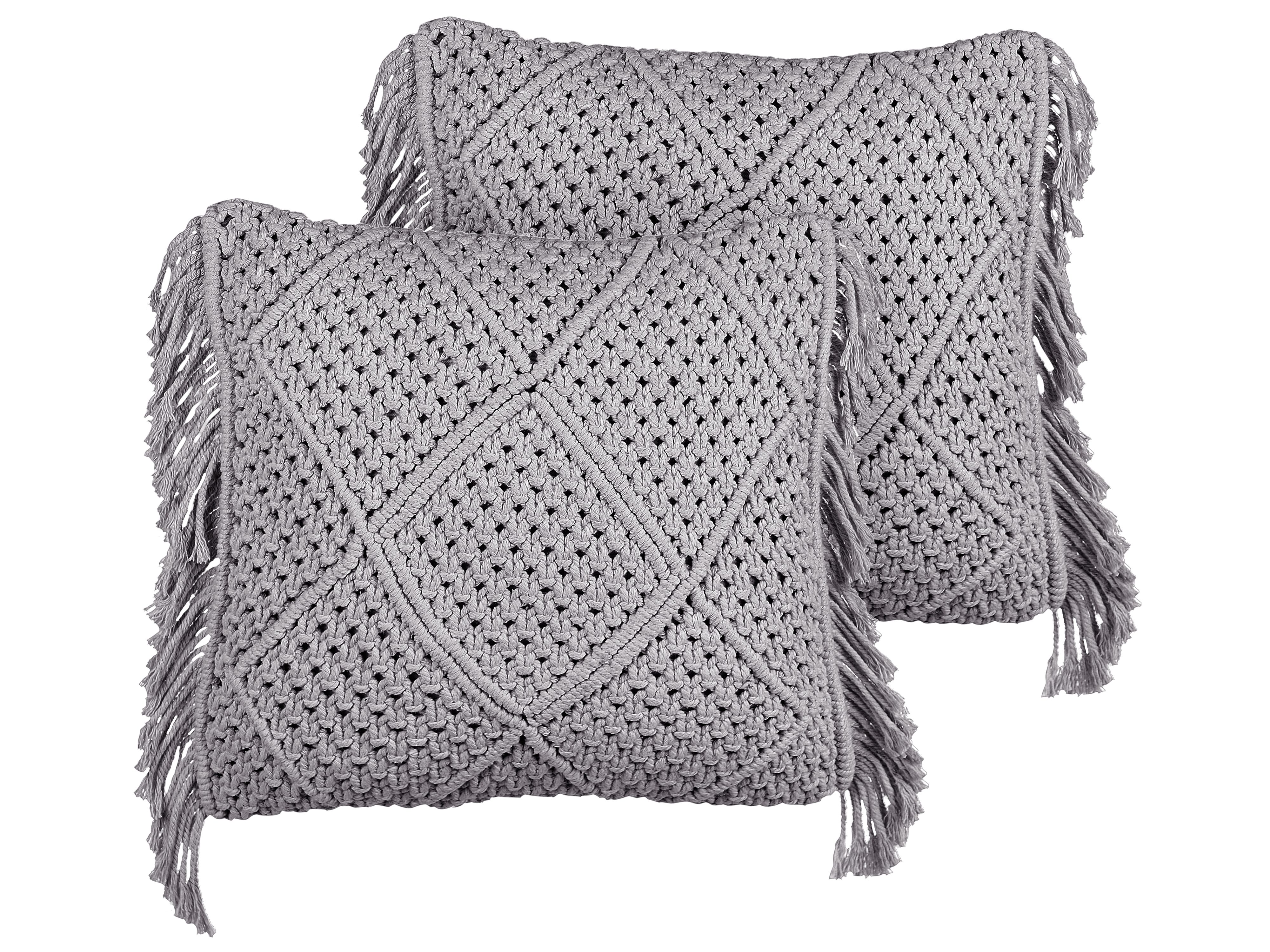 Set of 2 Decorative Cushions BESHAM Cotton 45 x 45 cm Grey Geometric Pattern