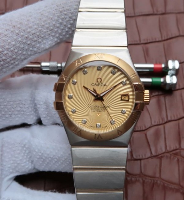 Replica Omega V6 Constellation 35mm YG Bezel YG Textured Dial SS Bracelet A2500 - Top club