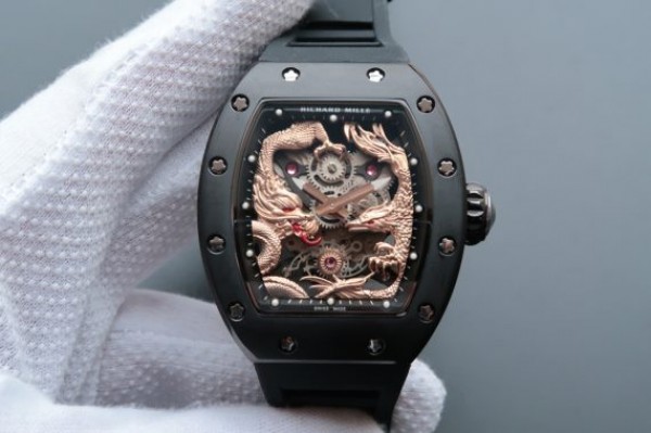 Replica Richard Mille RM057 Dragon Phoenix PVD SS Case RG Dragon Dial Black Rubber Strap - Top club