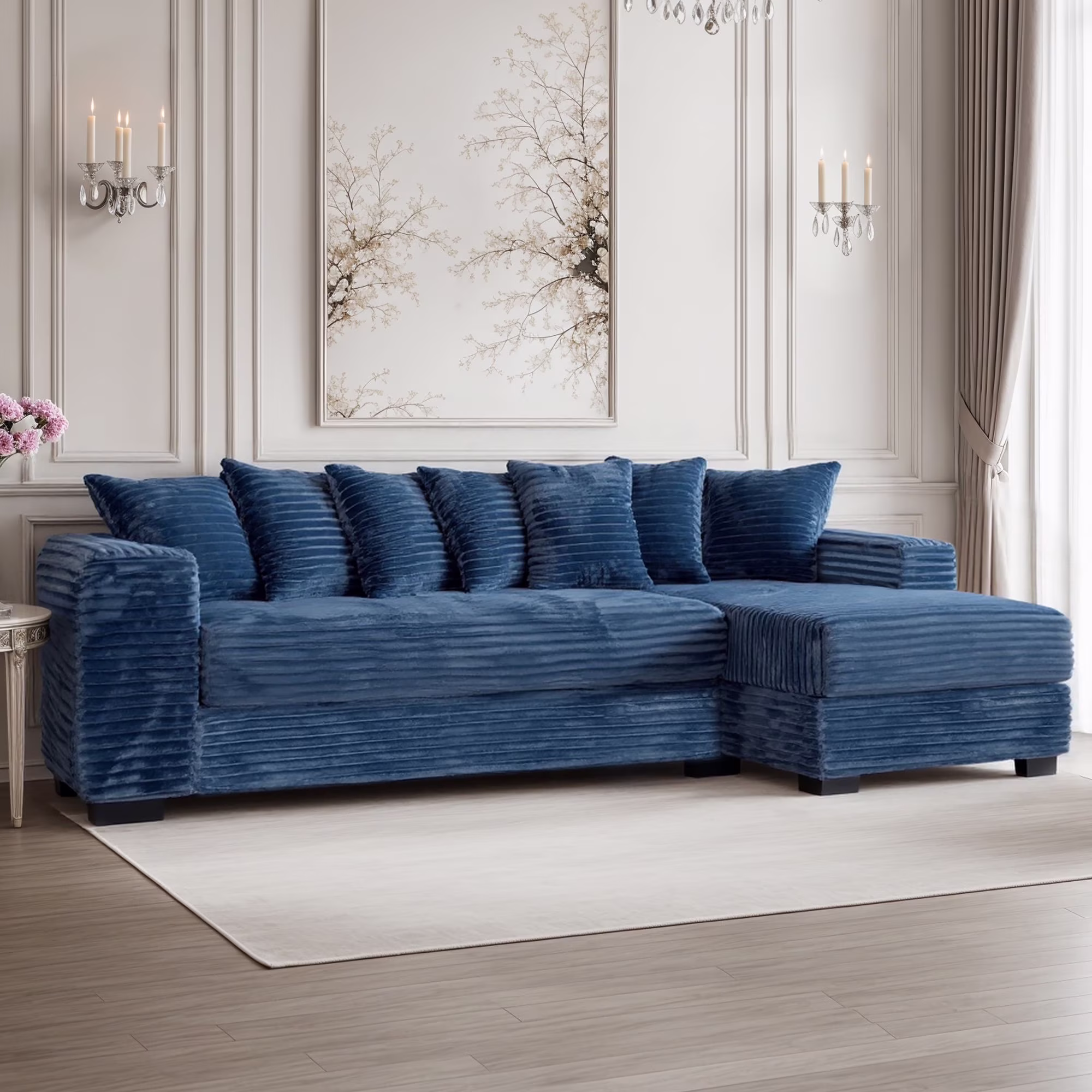 Advwin 110" Oversized L Shaped Sofa with Chaise, Comfy Plush 2-Piece L-Shaped Sectional Couches with 8 Pillows, Soft Fluffy Upholstered Sofa Bed for Living Room Apartment Bedroom, Light Gray - Image 5
