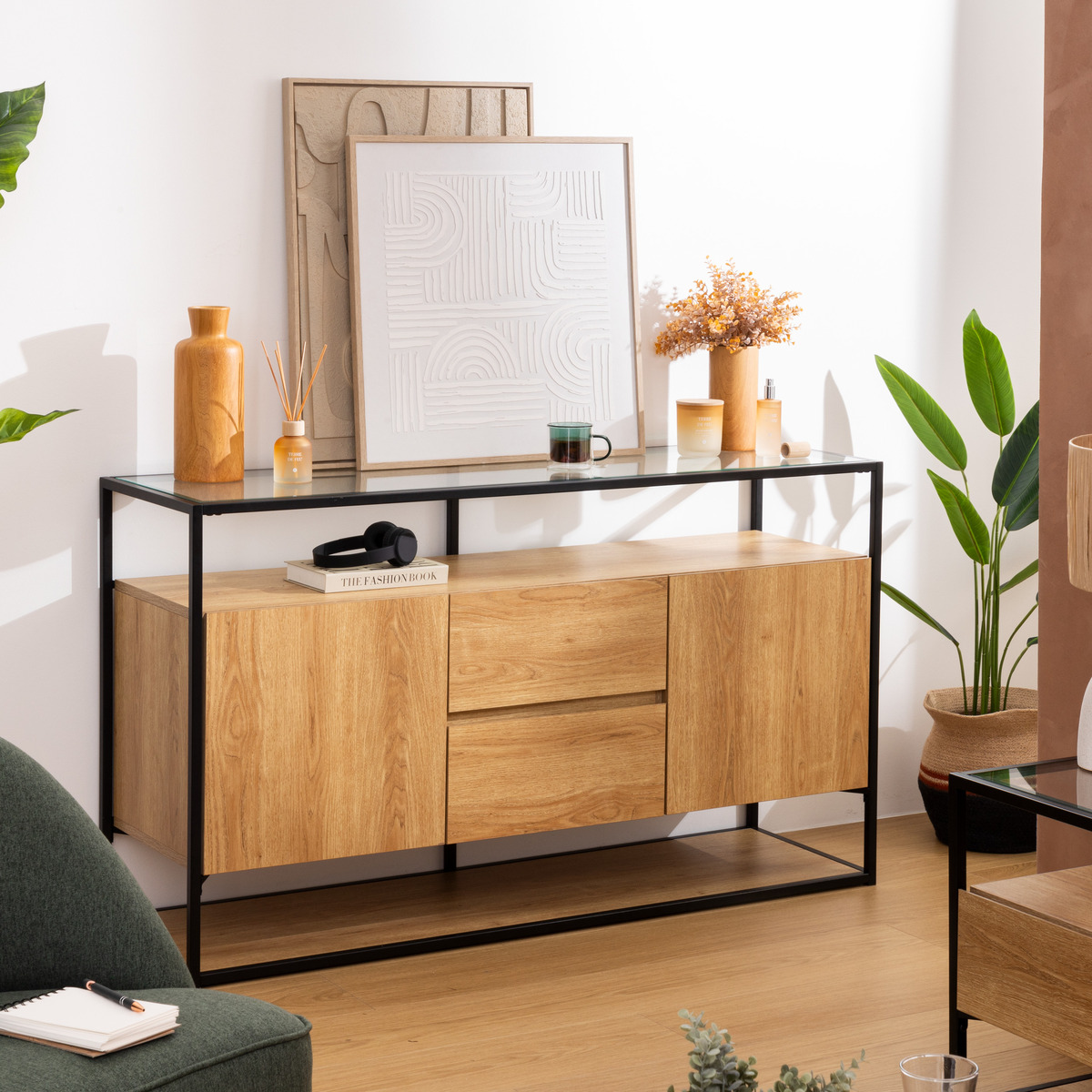 2-door buffet "Aldea" Metal and Wood, Beige, 140x80 cm