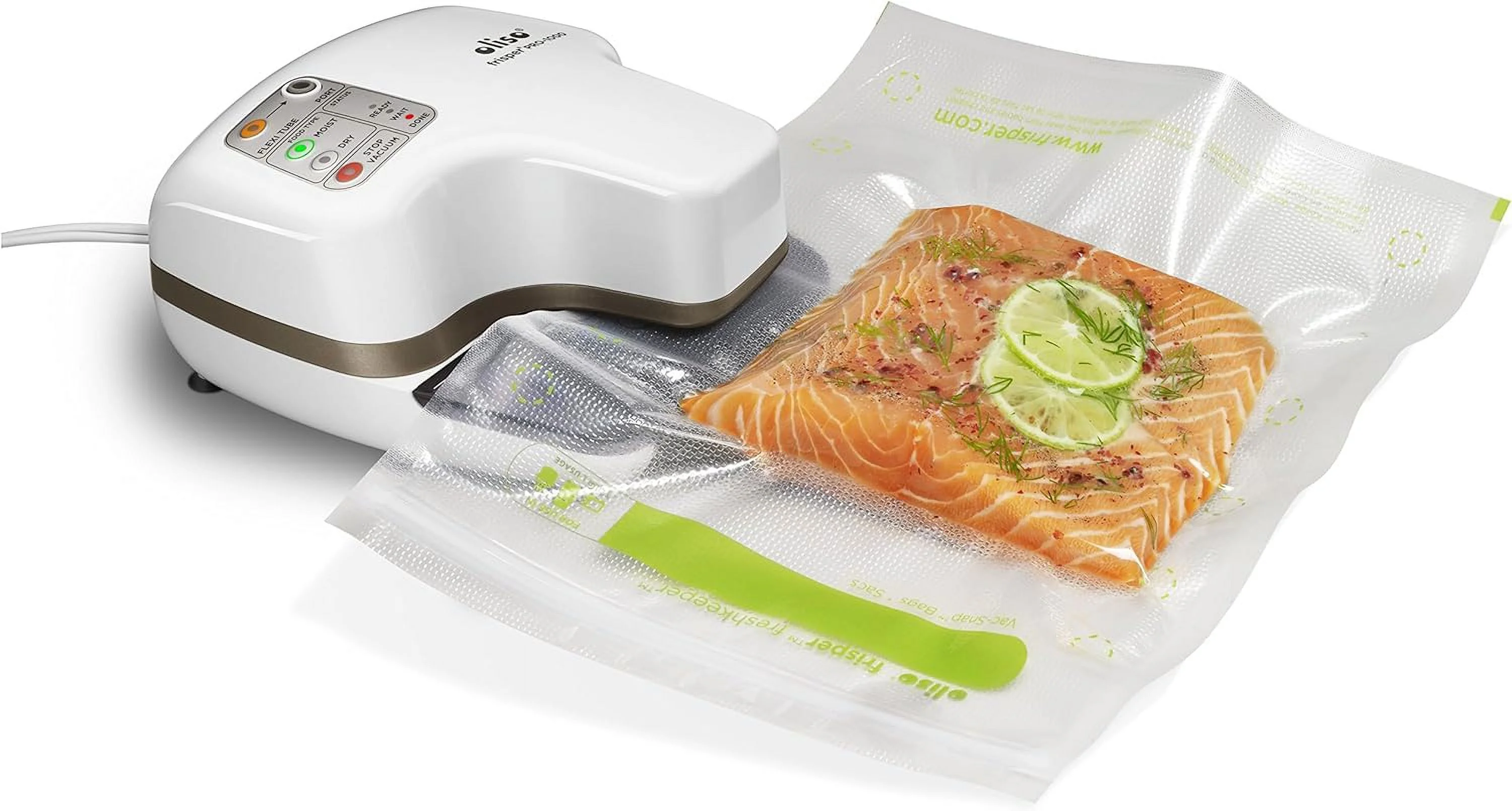 Oliso Pro Frisper PRO-1000 Smart Vacuum Sealer for Food Storage (White) Bundle.