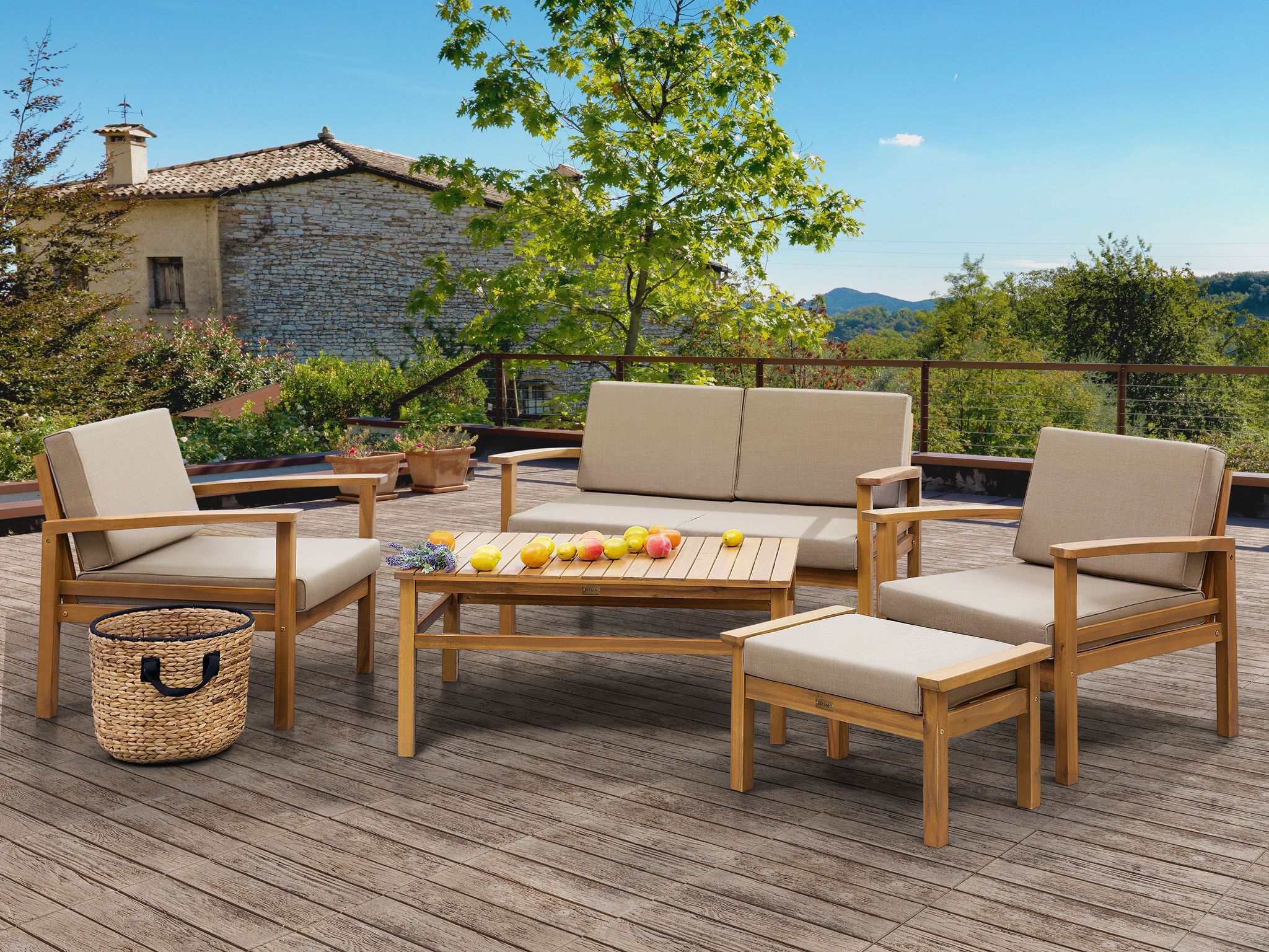 Garden Lounge Set with Table 4 Seater MANILA Certified Acacia Wood Light Brown