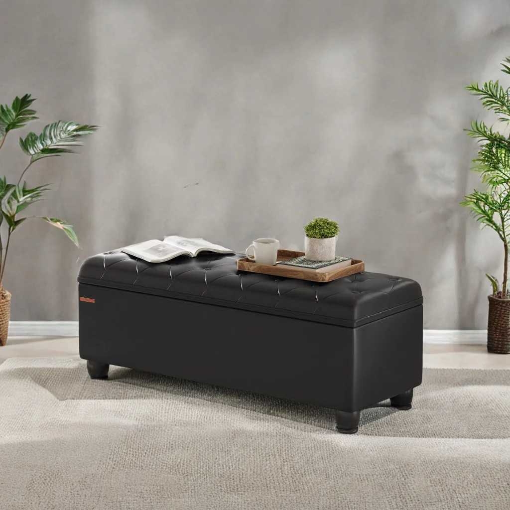 SONGMICS 46.5" Storage Ottoman Bench Storage Bench Bedroom Bench 330lb Load Capacity Solid Wood Legs Light Gray - Image 68