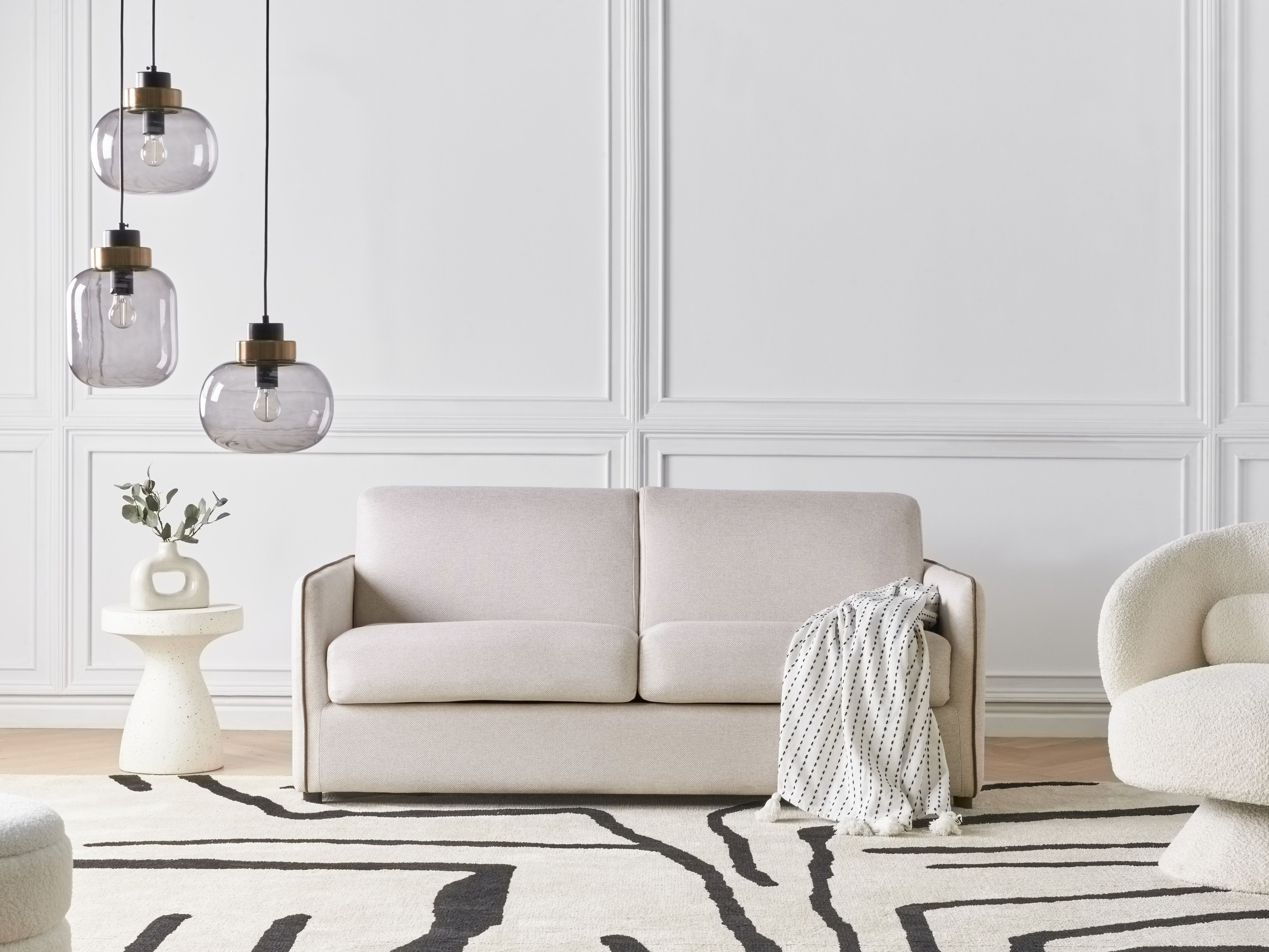 Sofa Bed 2 Seater ISHOJ Fabric Light Beige