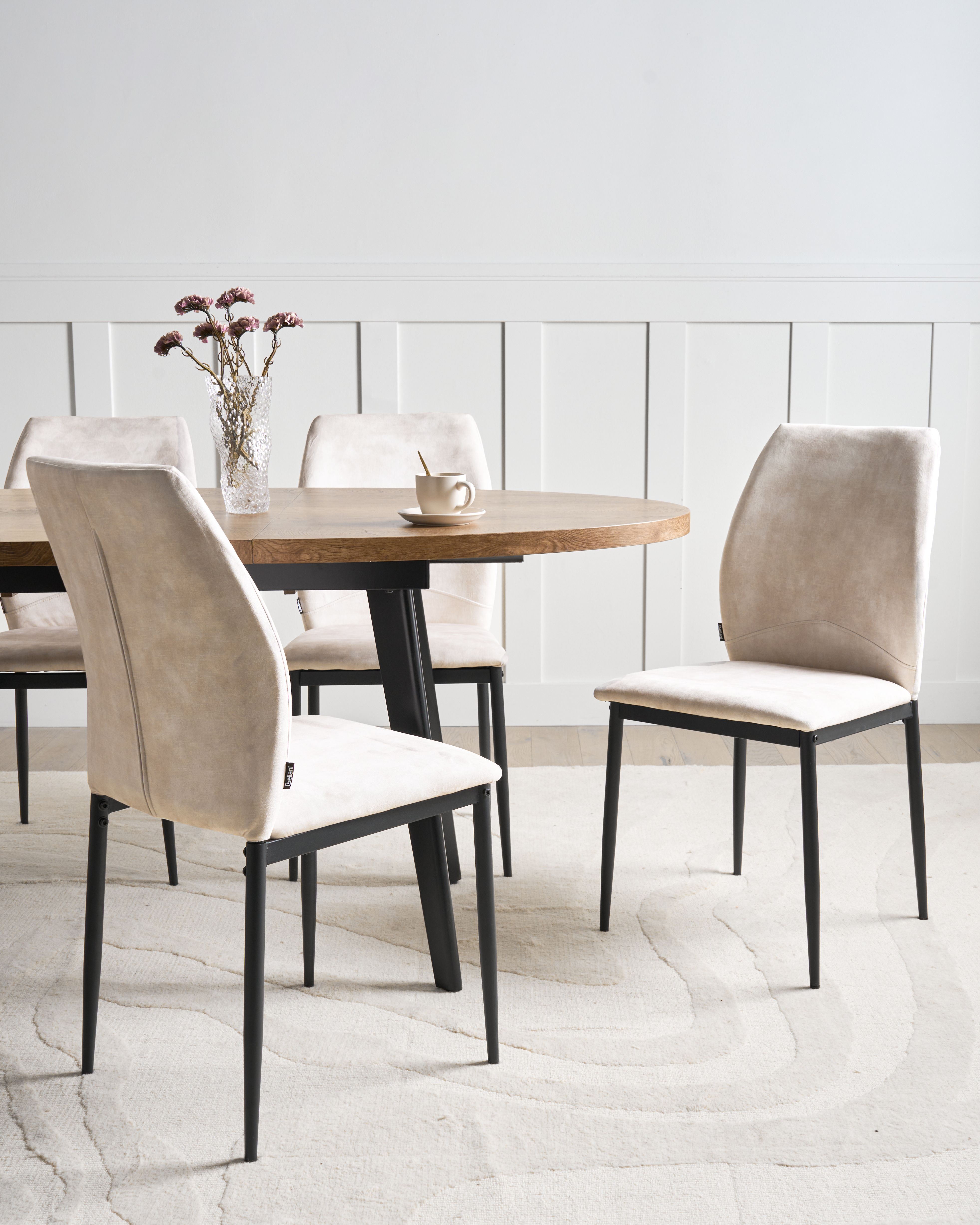 Set of 4 Dining Chairs ROCHEPORT Fabric Light Beige