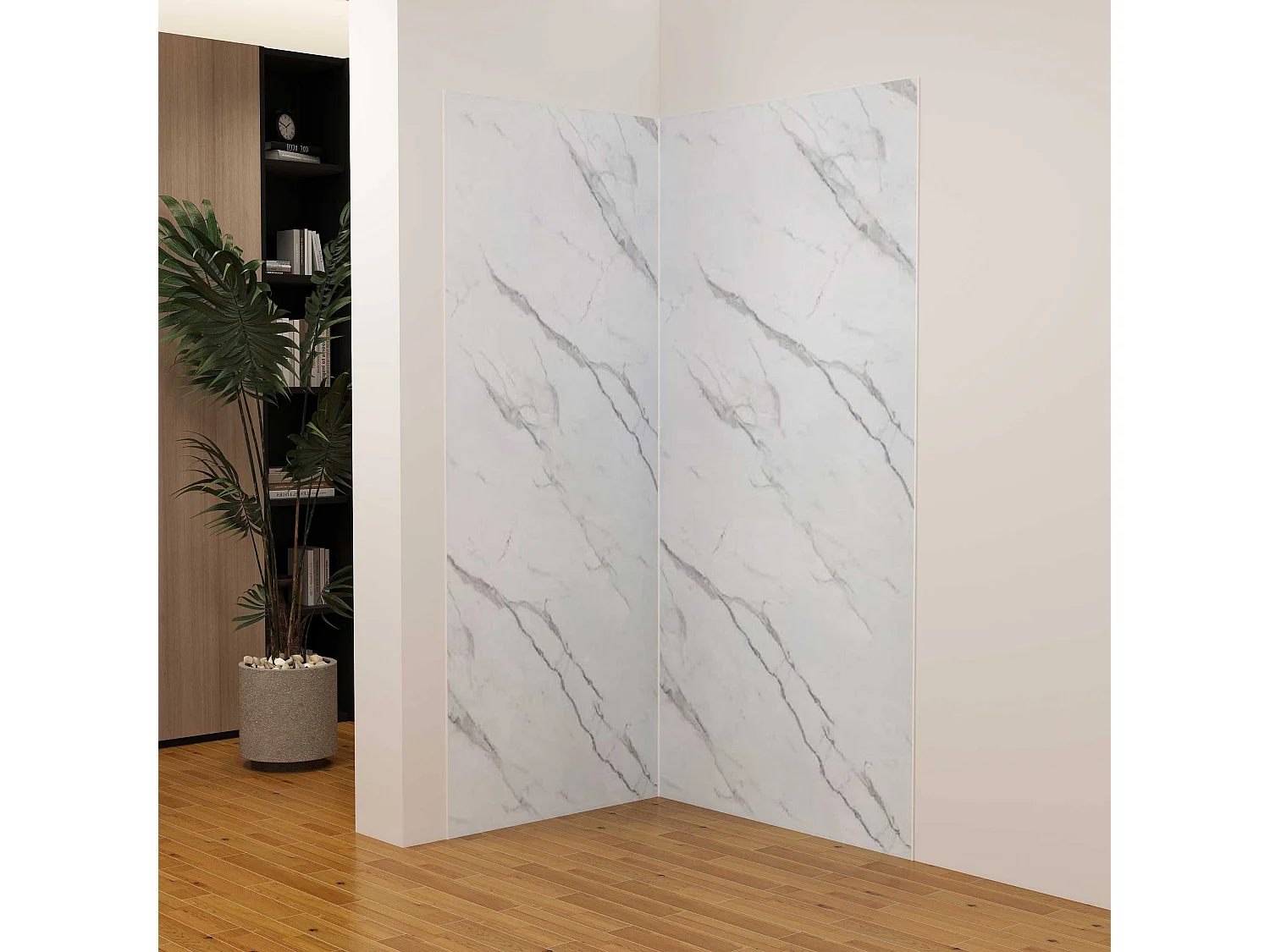 Lot de 2 panneaux muraux de douche effet blanc marbre mural aluminium avec 3 profiles - L.90 x L.90 x H.210 cm - Étanche, durable et facile à nettoyer
