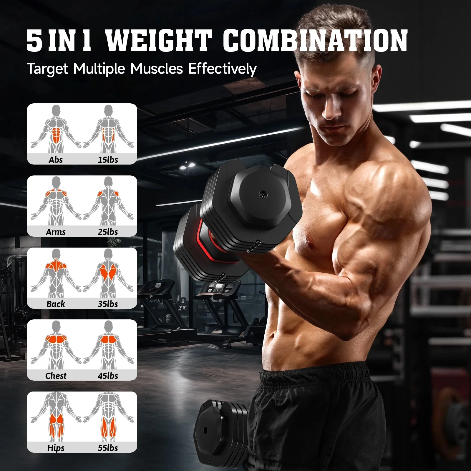 (1 Pair) LNOW 50lbs Quick Select Adjustable Dumbbells for Home Gym 5 in 1 Free Weights 5/10/15/20/25lb/50lb Dumbbell with Anti-Slip Handle, Suitable for Home Gym Exercise Equipment - Image 16