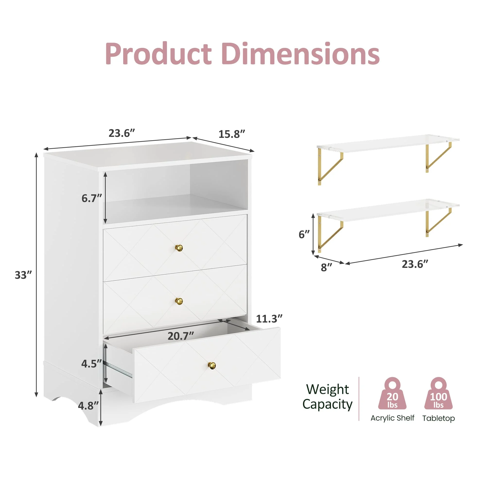 May Color Large White 3 Drawer Dresser Set of 2 with Fluted Panel, Modern Chest of Drawers with Silent Slide Drawers, Wood Accent Nightstand with Storage for Bedroom Living Room, Hallway - Image 108