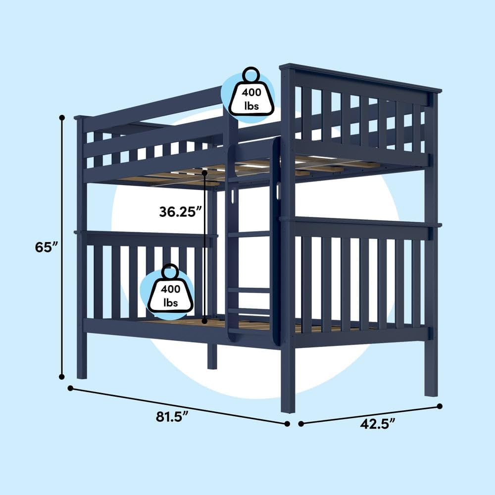 Max & Lily Bunk Bed Twin over Twin, Solid Wood Bunk Bed Frame with Ladder for Kids, 14