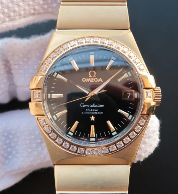 Replica Omega V6 Constellation Black Dial Diamonds Bezel YG Bracelet A2500 - Top club