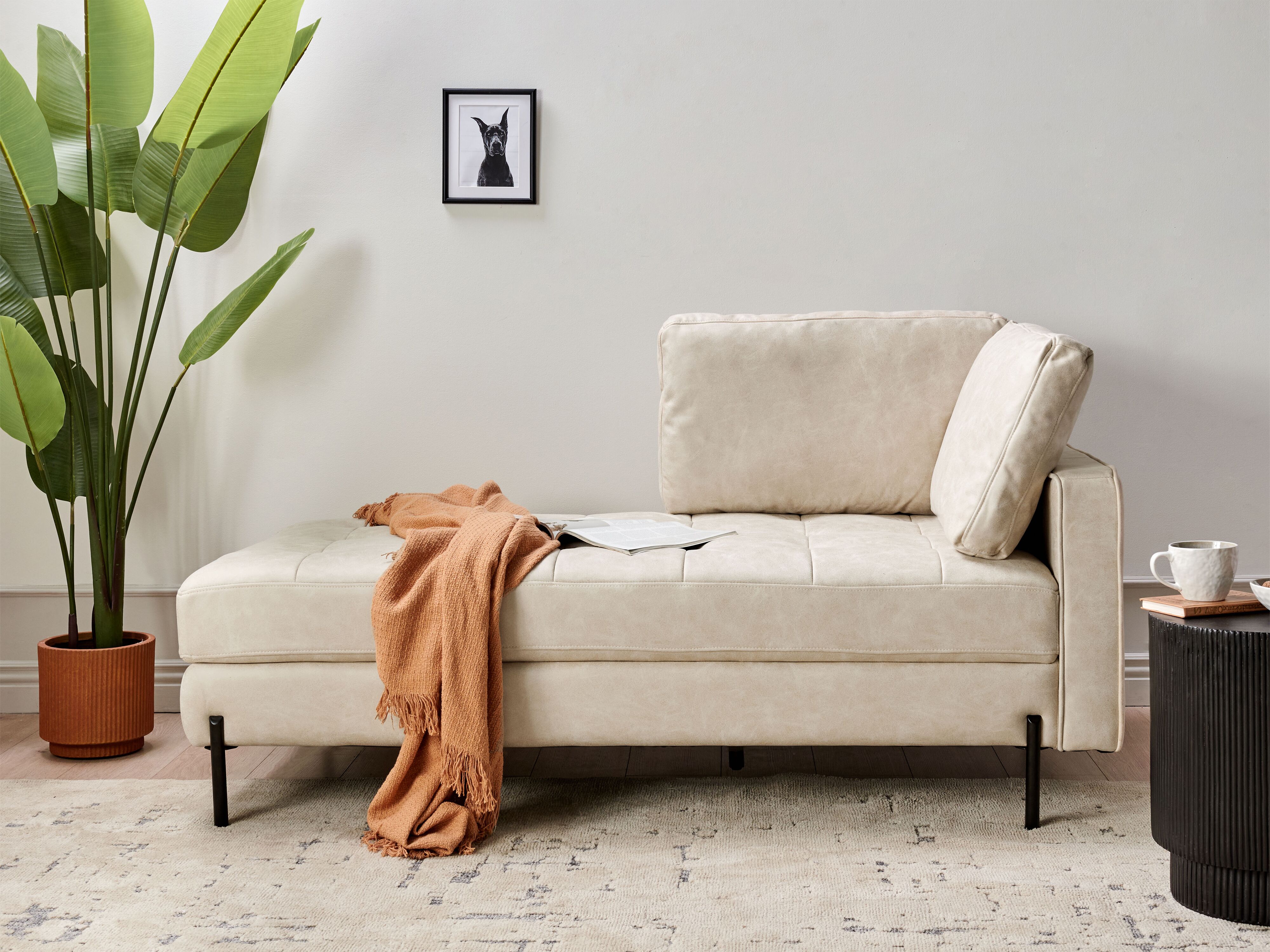 Right-Hand Chaise Lounge REBAIS Faux Leather Light Beige
