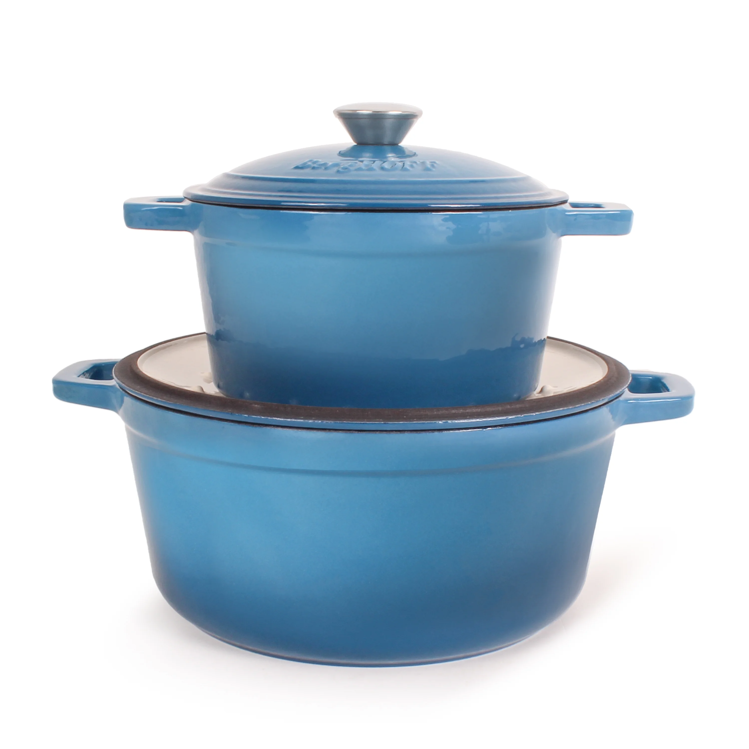 BergHOFF Neo 4Pc Cast Iron Set: 3qt. Covered Dutch Oven & 7qt. Covered Stockpot, Blue