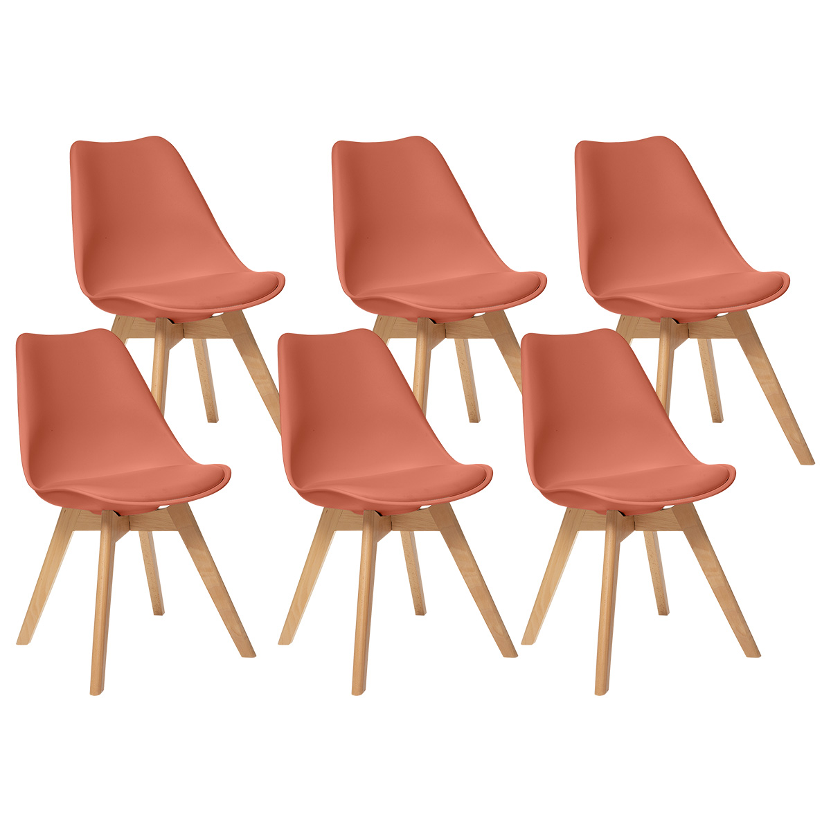 Set of 6 chairs "Baya" Beech, terracotta pink