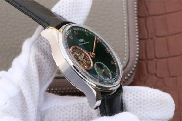 Replica IWC Portuguese Tourbillon IW5463 SS YLF Green Dial RG Markers Black Leather Strap A98900 - Top club