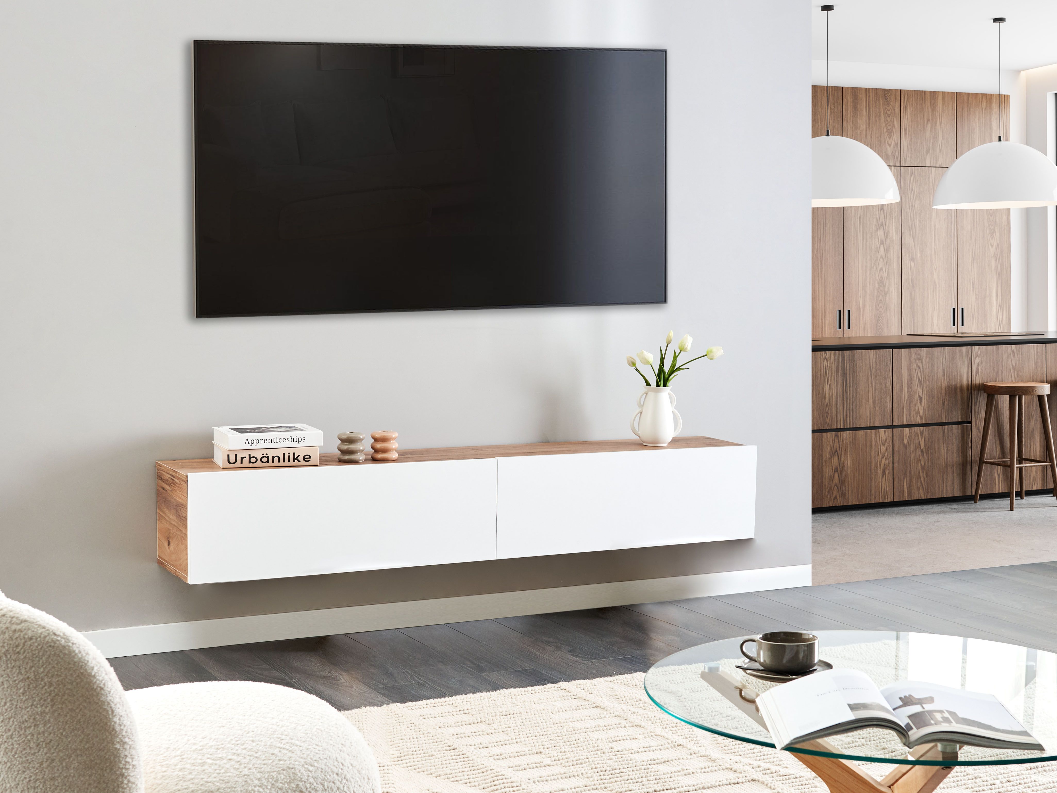 Wall Mounted TV Stand GLADSTONE Brown/ White