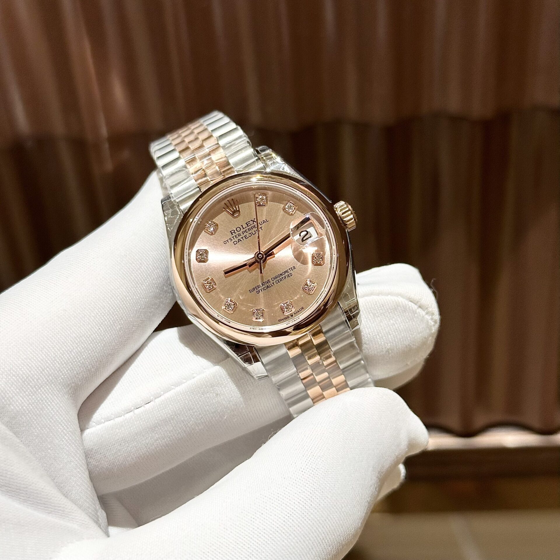 Rolex Replica Watch DateJust Women s Smooth Bezel Demi Rose 31mm - Elite Watch Atelier