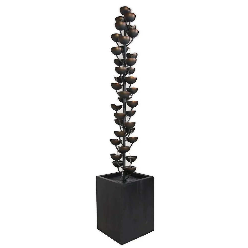 Hi-Line Tall Multi Level Zinc-Coated Metal Stacked Cups Fountain, Brown/Grey, 14 x 14 x 74 - Image 4 Hi-Line Tall Multi Level Zinc-Coated Metal Stacked Cups Fountain, Brown/Grey, 14 x 14 x 74 - Image 4