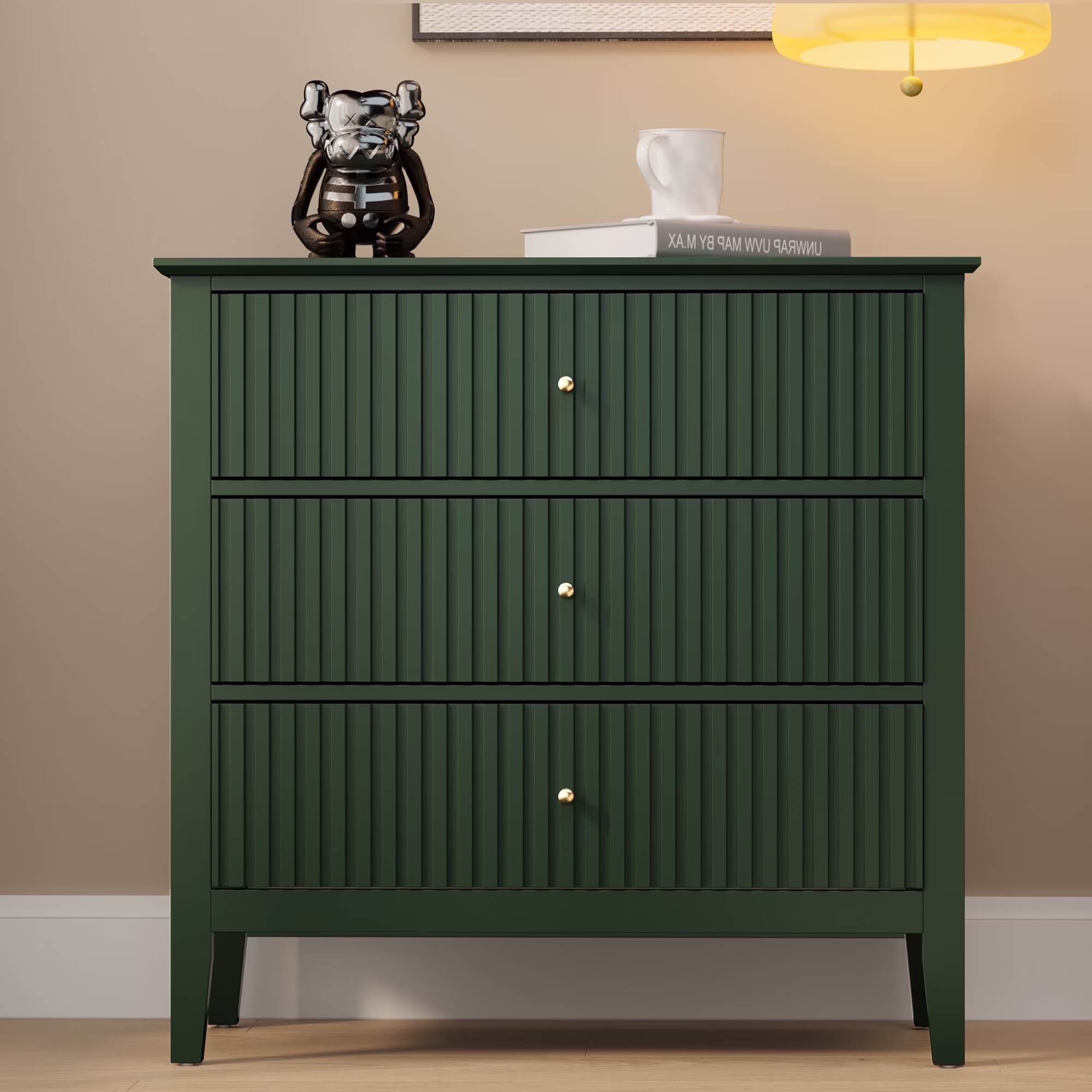 May Color Large White 3 Drawer Dresser Set of 2 with Fluted Panel, Modern Chest of Drawers with Silent Slide Drawers, Wood Accent Nightstand with Storage for Bedroom Living Room, Hallway - Image 29