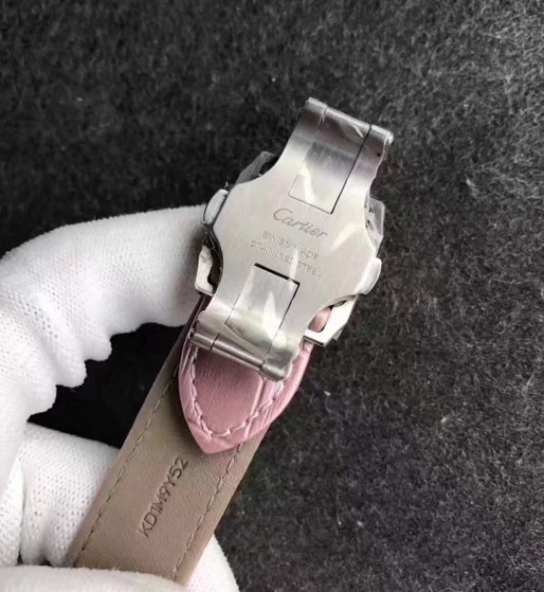 Replica Cartier Santos 100 33mm SS White Dial Pink Leather Strap SEIKO NH05A - Top club