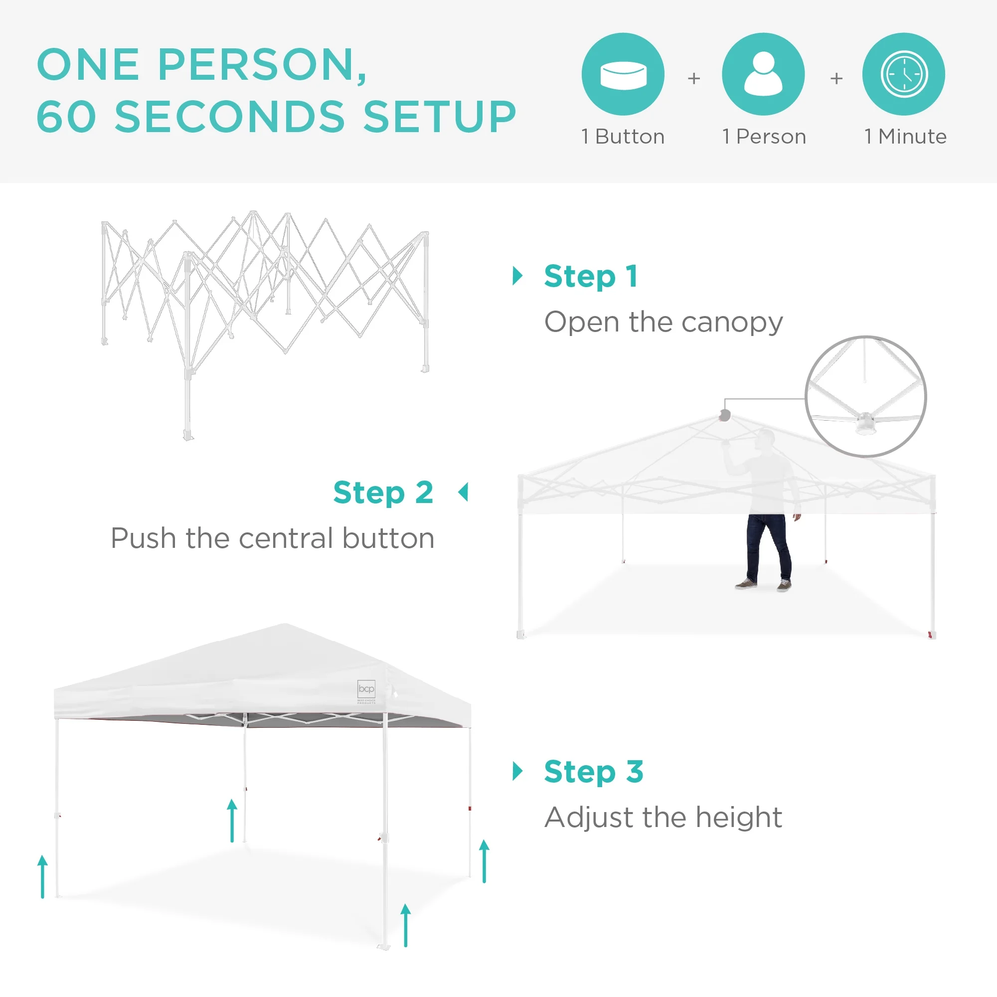 Best Choice Products 10x10ft Easy Setup Pop Up Canopy w/ 1-Button Setup, Wheeled Case, 4 Weight Bags - White - Image 102