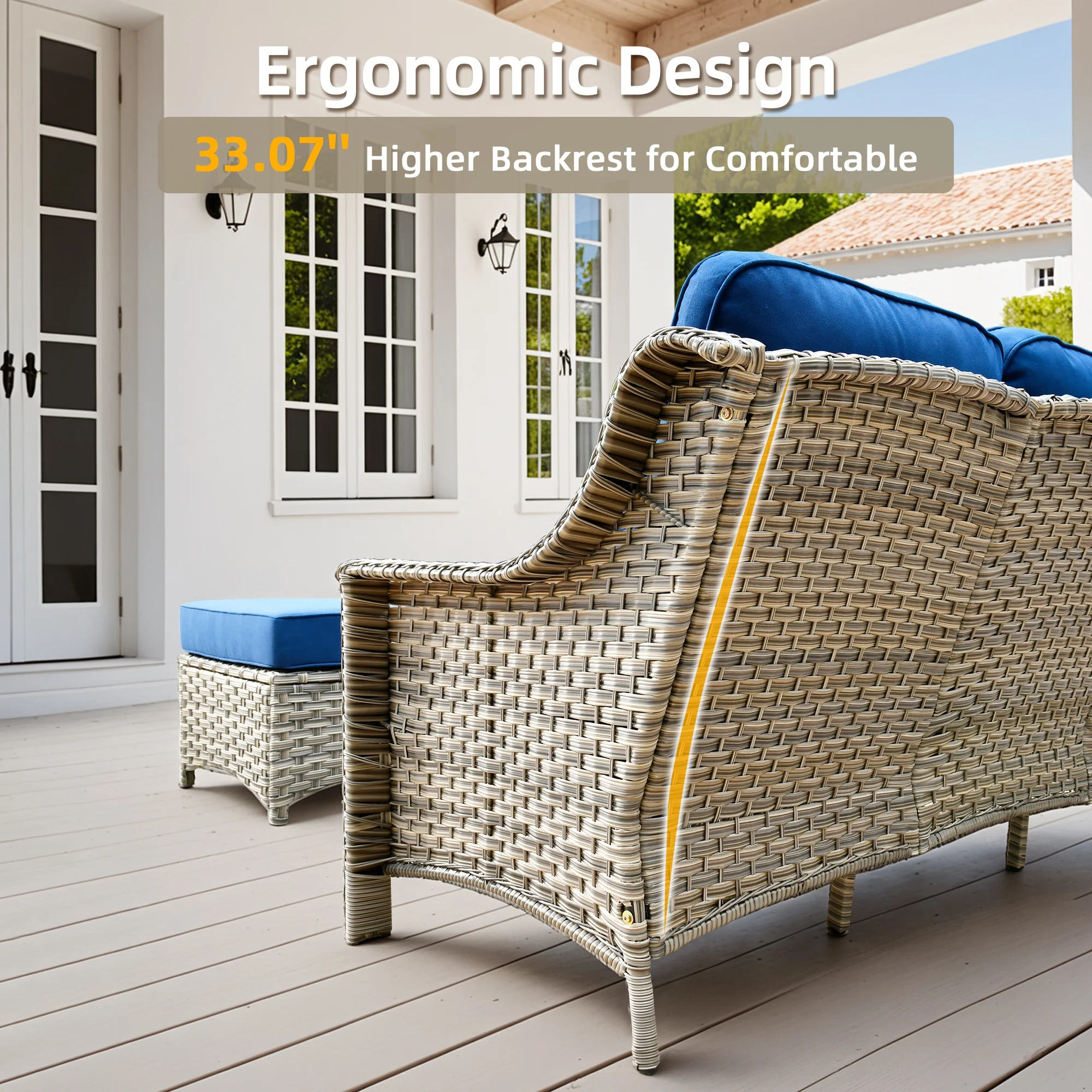 Ovios Outdoor Patio Sofa 3-Seater with Cushions All-Weather Wicker Rattan Couch for Garden, Porch, or Backyard - Image 19