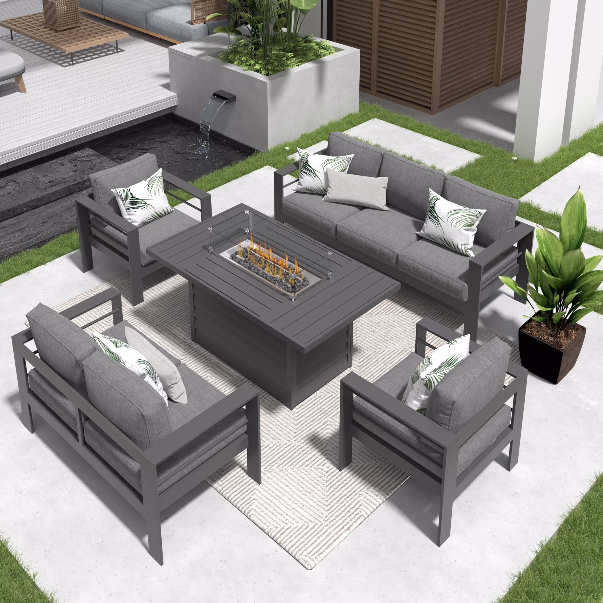 CozyHom 5 Pcs Outdoor Patio Aluminum Furniture Sofa Sets, Outside Patio Conversation Couch Sets With Table&Cushions for Garden Porch, Gray - Image 24