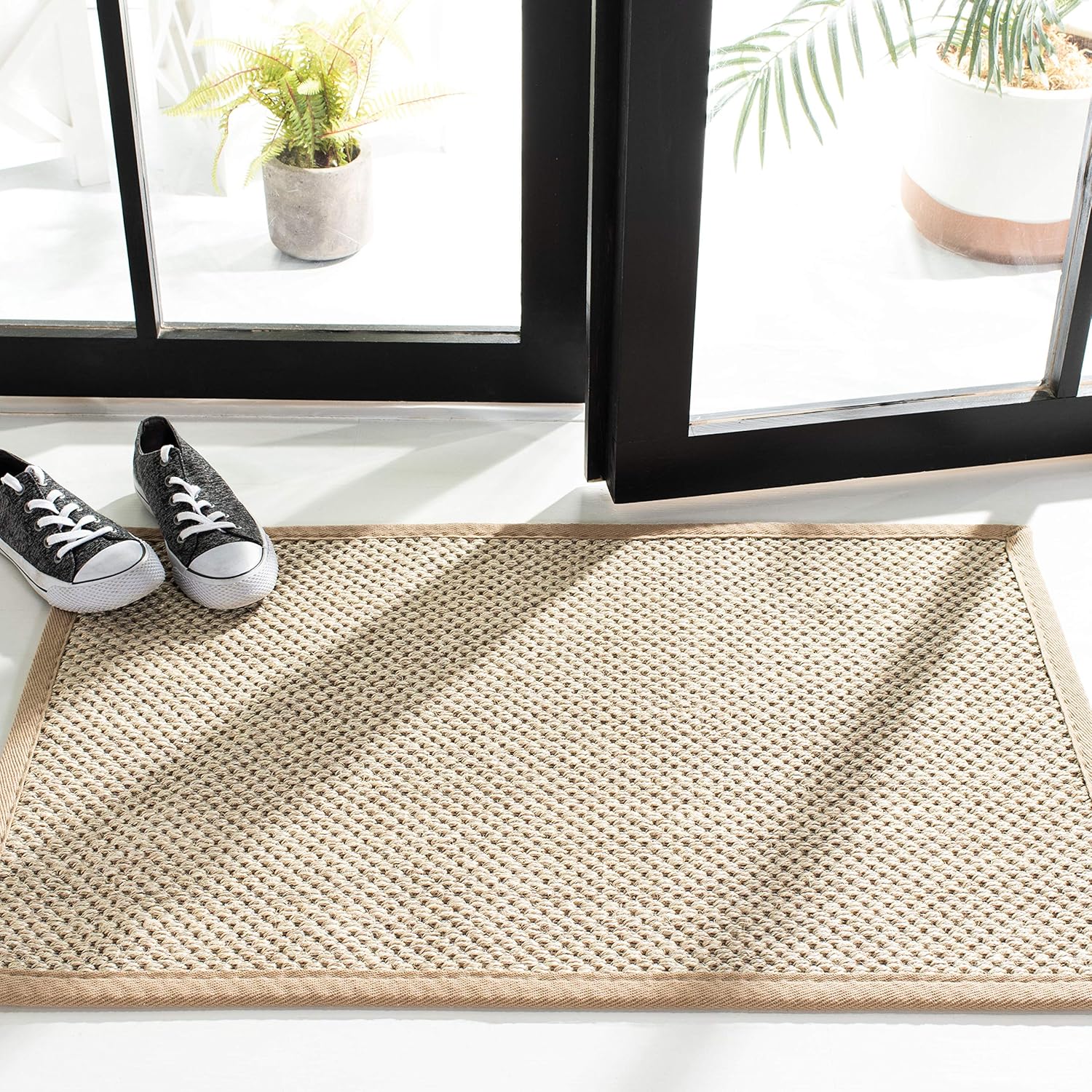 SAFAVIEH Area Rug 10x14 - Natural Fiber Collection - Large - Marble & Beige, Sisal, Woven Design with Border (NF143C)