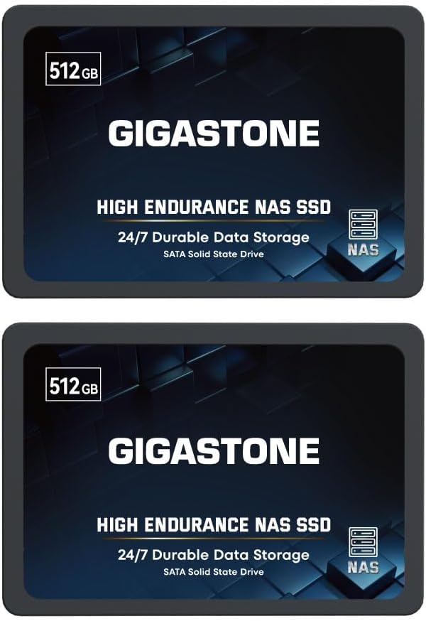 【NAS Certified】 GIGASTONE High Endurance SSD 512GB (2-Pack) Up to 550MB/s TLC Flash with SLC Caching 24/7 Reliable for Gaming/PC/NAS SSD 5-Year Warranty 2.5