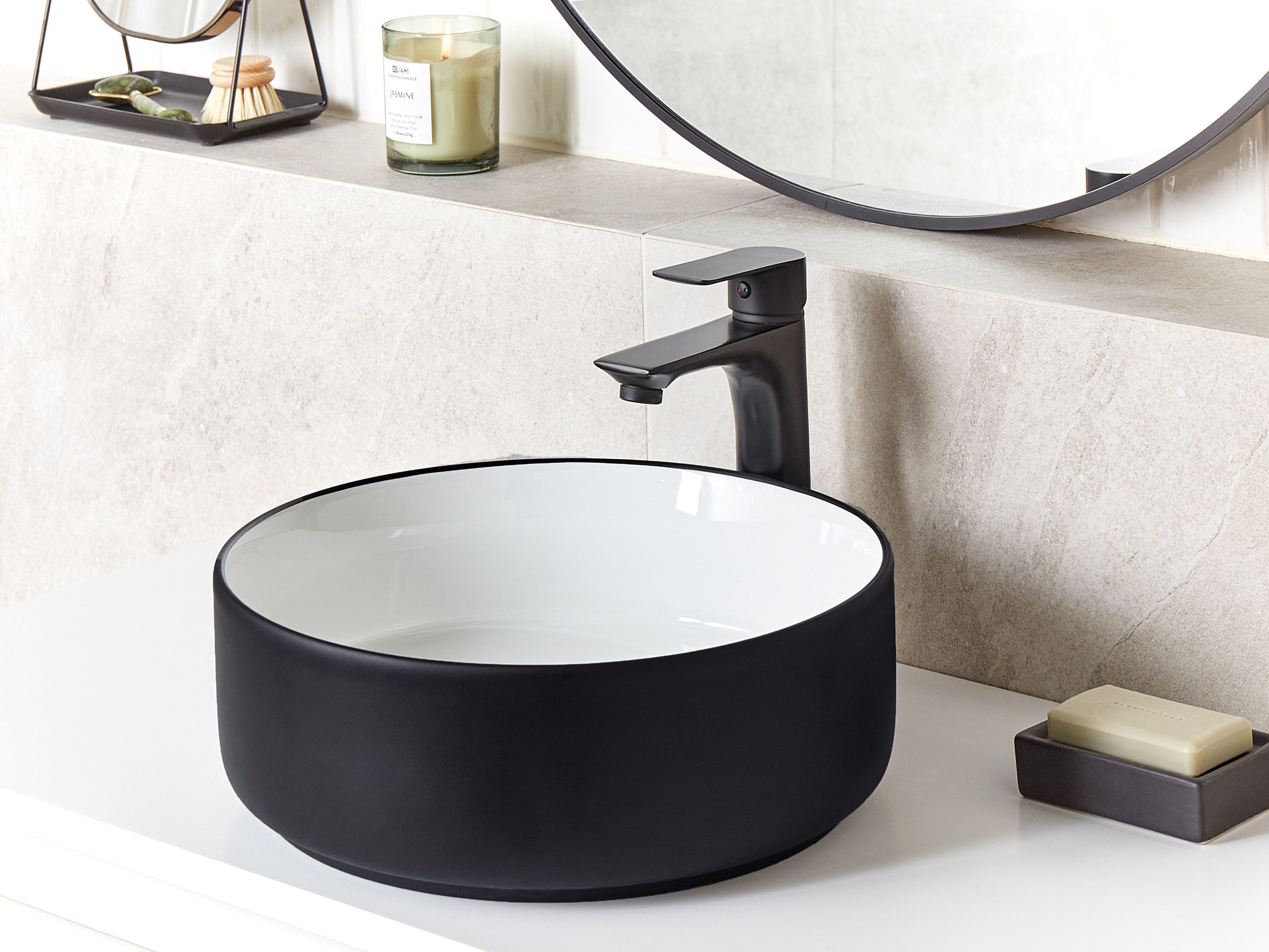 Countertop Basin CALIG ⌀ 360 mm Ceramic Black/ White