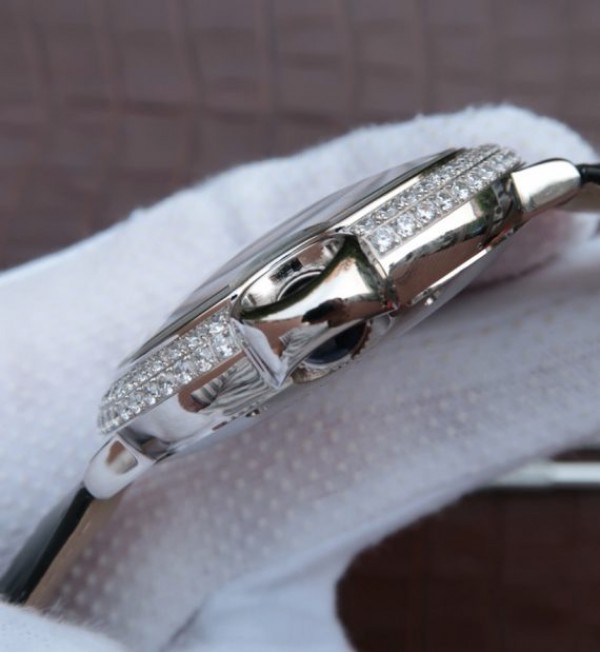 Replica Cartier Ballon Bleu Tourbillon SS Diamond Bezel Black Leather Strap - Top club