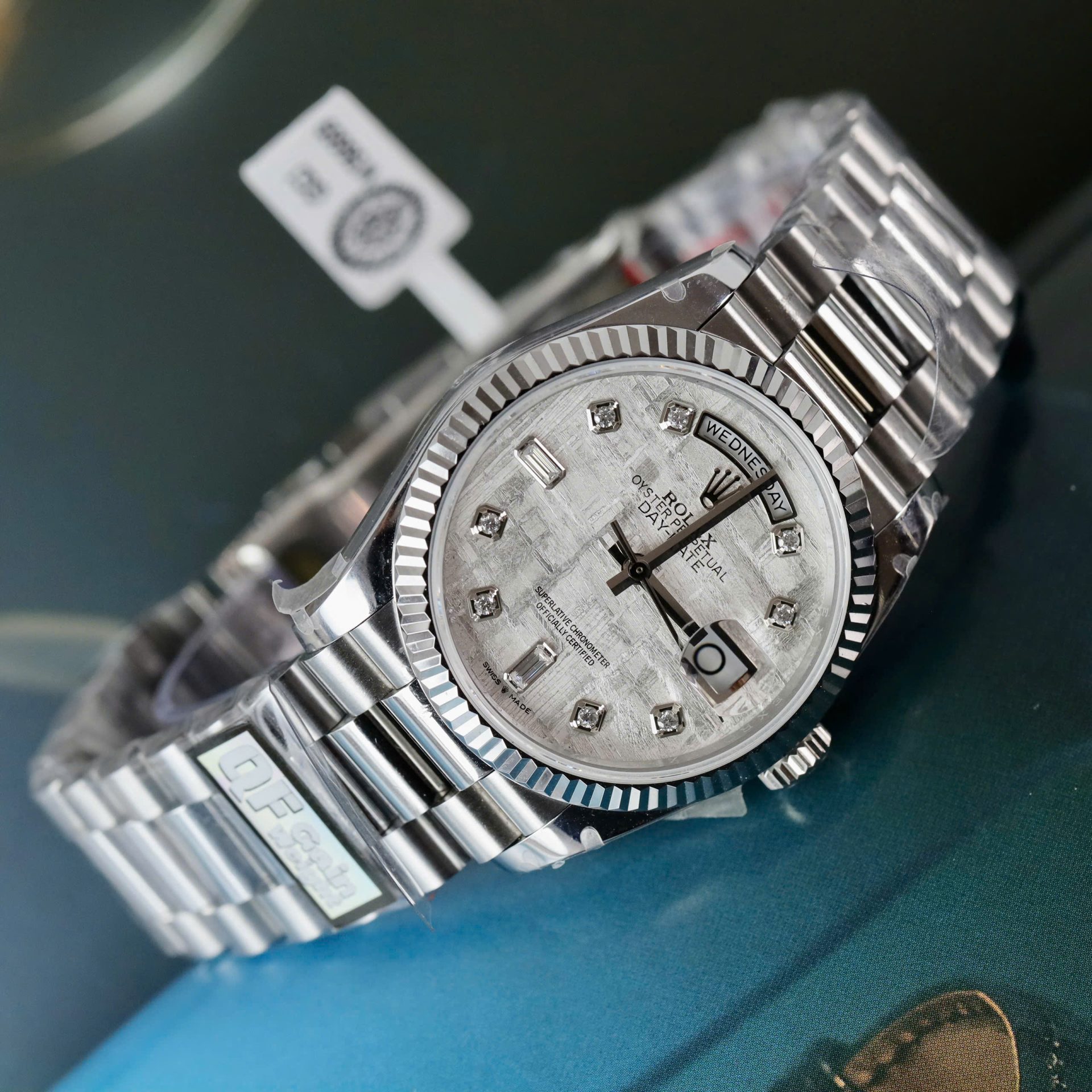 Rolex Day-Date Meteorite Dial Replica Watches Moissanite Diamonds Custom QF Factory 36mm - Top club
