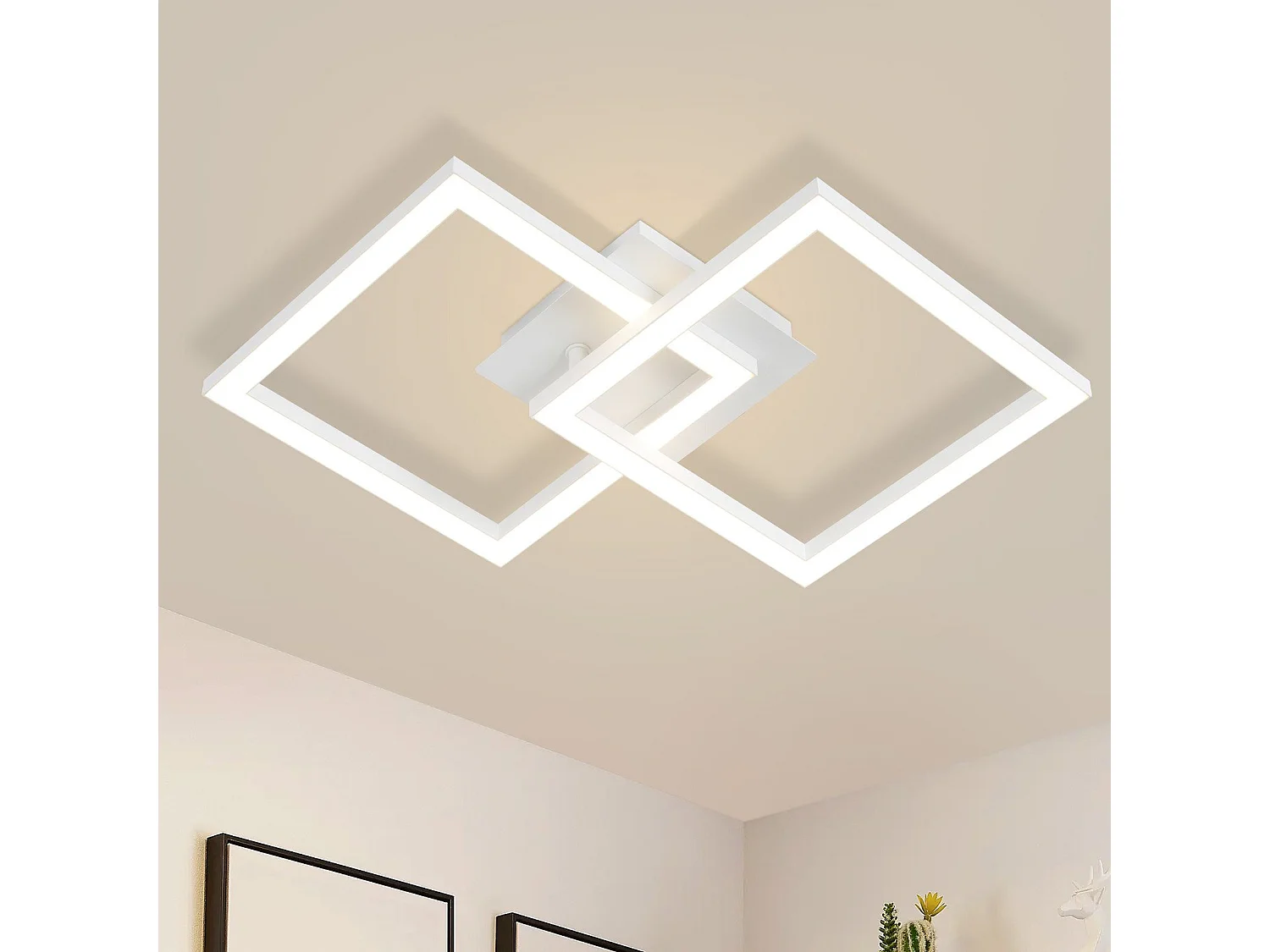 NETTLIFE Plafonnier LED Cuisine Lampe de Cuisine Moderne 24 W Lampe Design Lampe Blanc Chaud Lampe Couloir Carré Blanc pour Salon Chambre