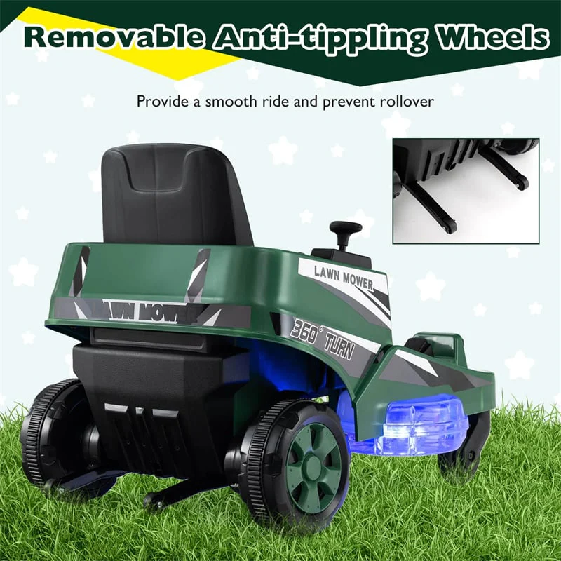 Eletriclife 12V Kids Ride-On Lawn Mower with 360�� Twist & Turn, Dual Control Sticks, LED Lights for Toddlers Aged 3-8
