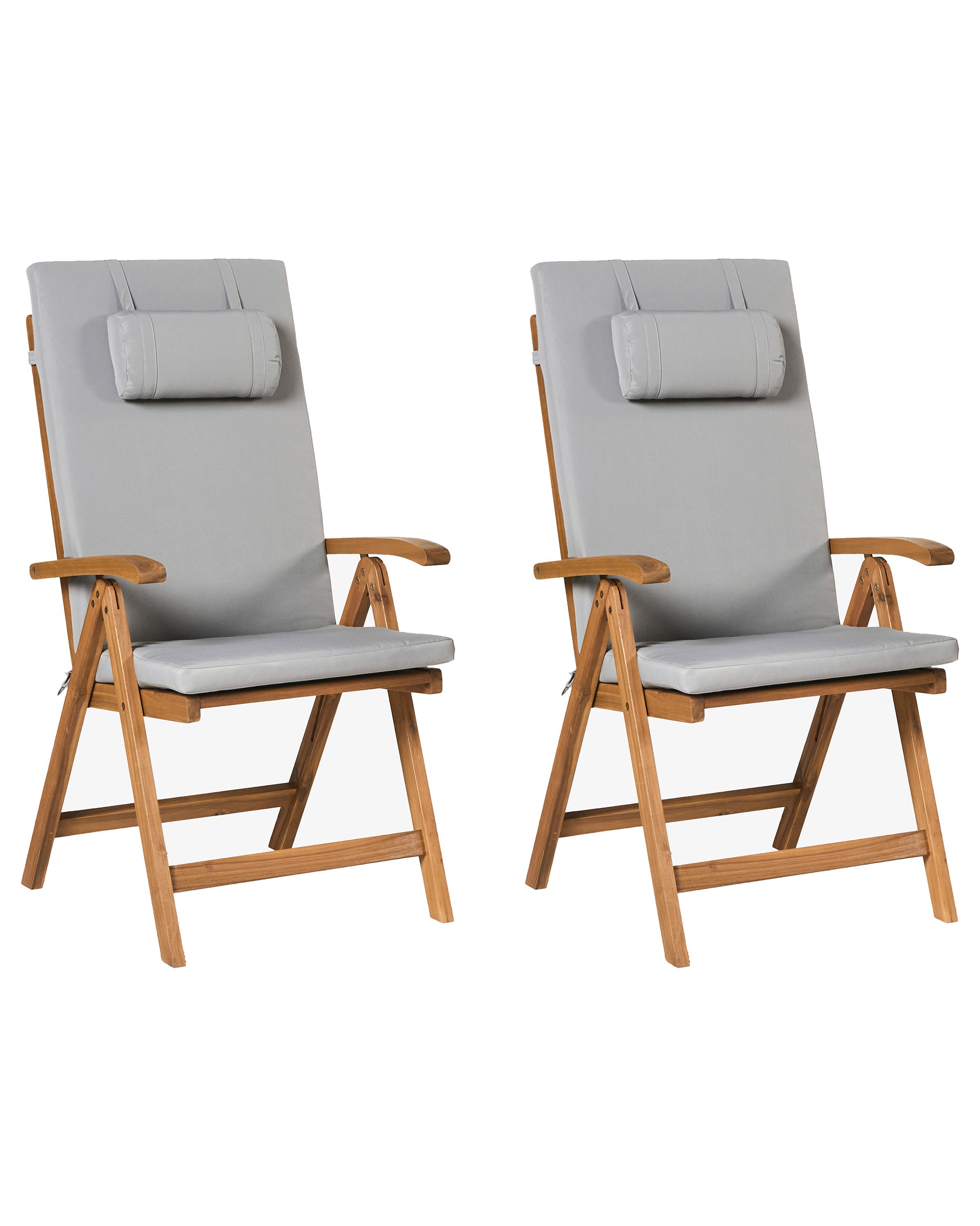 Set of 2 Garden Chairs with Cushions JAVA PREMIUM Acacia Wood Light Grey