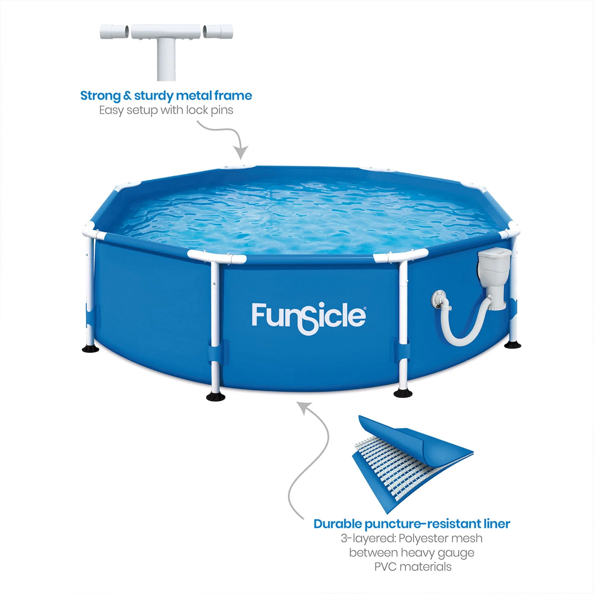 Funsicle 10' x 30" Activity Above Ground Swimming Pool Set with 2-in-1 Pump, Round Frame - Image 10
